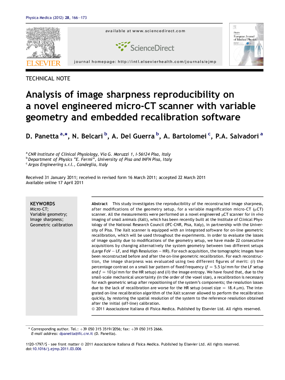 Analysis of image sharpness reproducibility on a novel engineered micro-CT scanner with variable geometry and embedded recalibration software