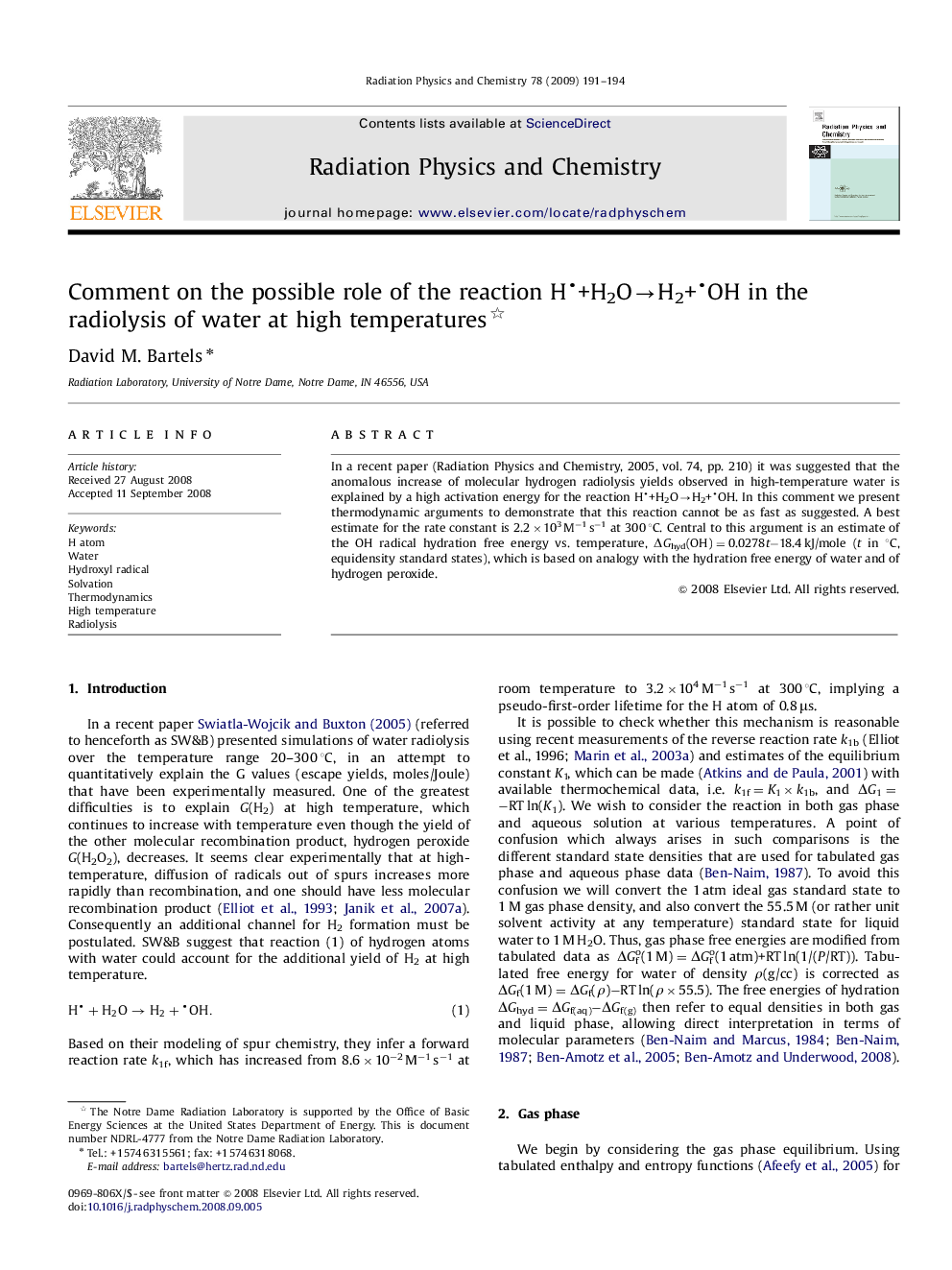 Comment on the possible role of the reaction H+H2O→H2+OH in the radiolysis of water at high temperatures 