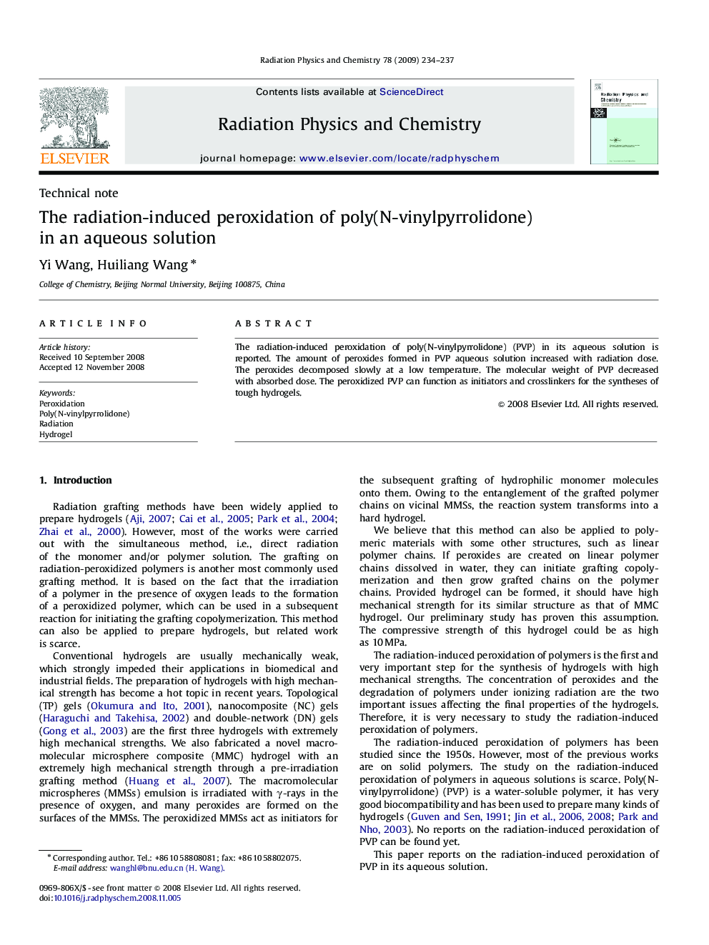 The radiation-induced peroxidation of poly(N-vinylpyrrolidone) in an aqueous solution