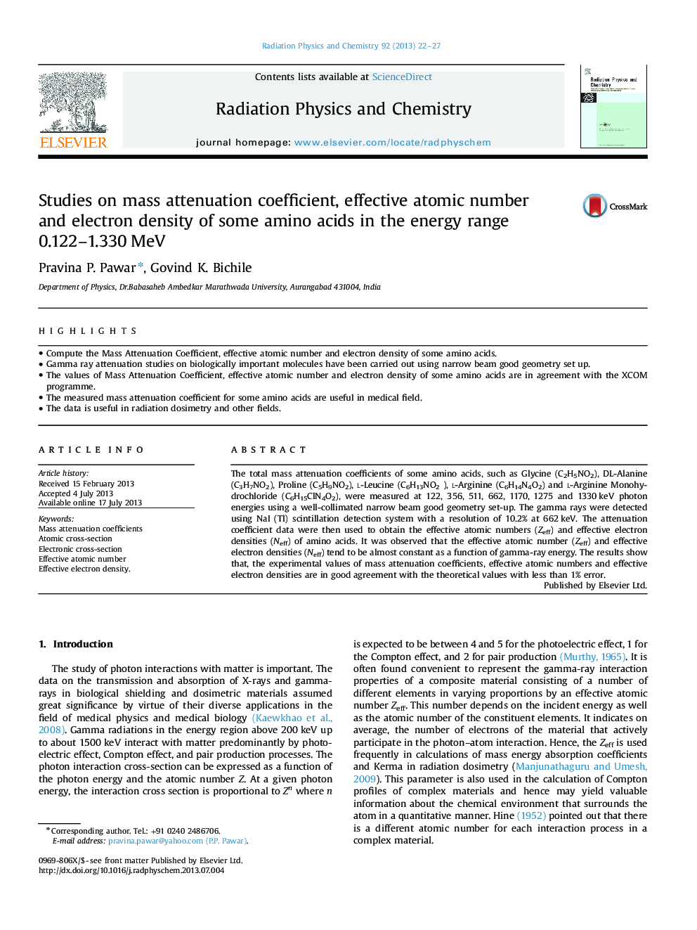 Studies on mass attenuation coefficient, effective atomic number and electron density of some amino acids in the energy range 0.122–1.330 MeV