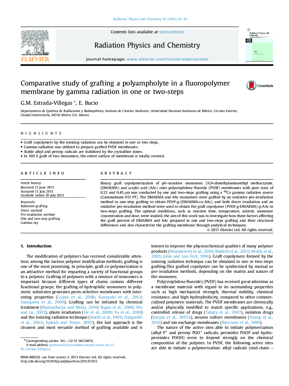 Comparative study of grafting a polyampholyte in a fluoropolymer membrane by gamma radiation in one or two-steps