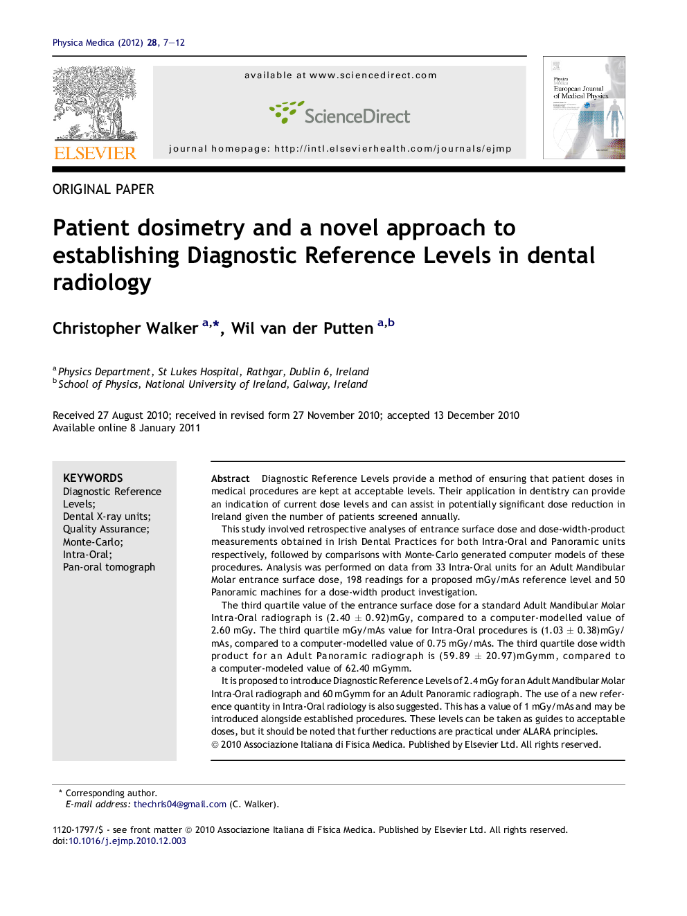 Patient dosimetry and a novel approach to establishing Diagnostic Reference Levels in dental radiology