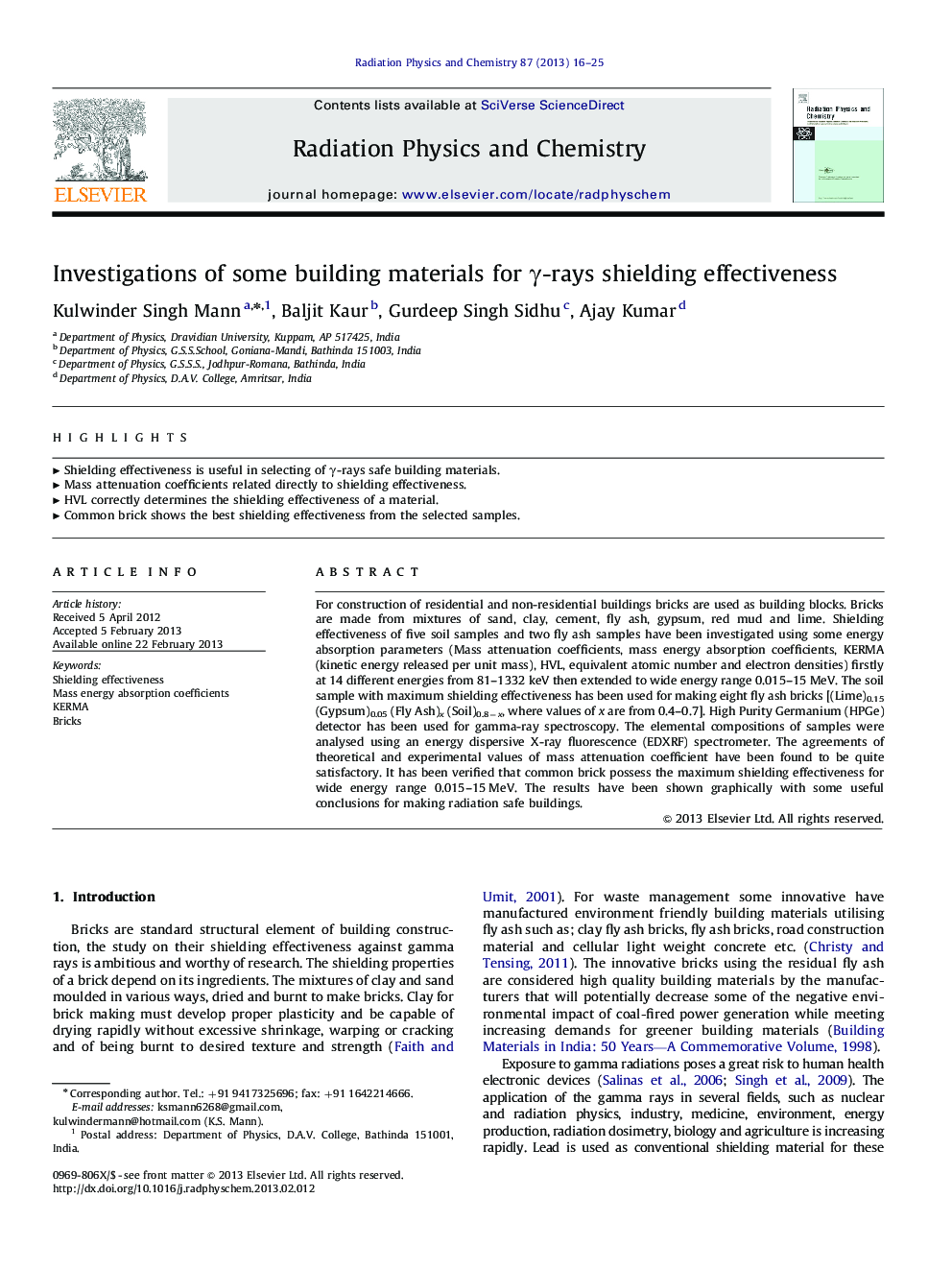 Investigations of some building materials for γ-rays shielding effectiveness