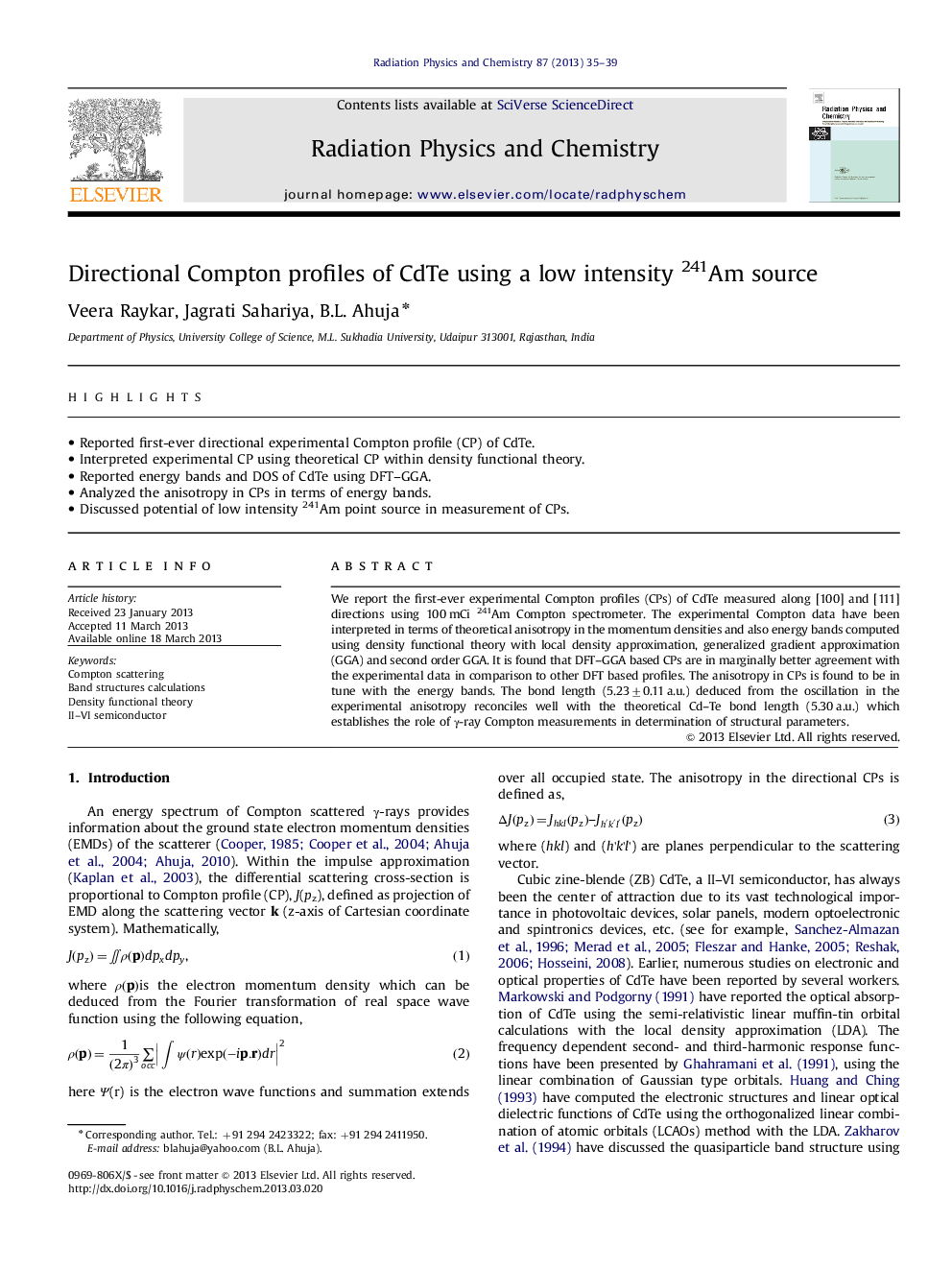Directional Compton profiles of CdTe using a low intensity 241Am source
