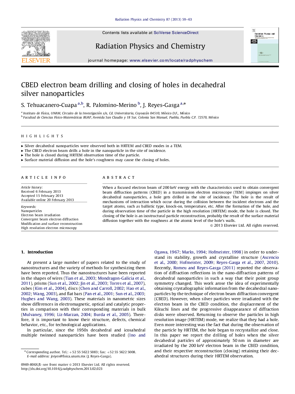 CBED electron beam drilling and closing of holes in decahedral silver nanoparticles