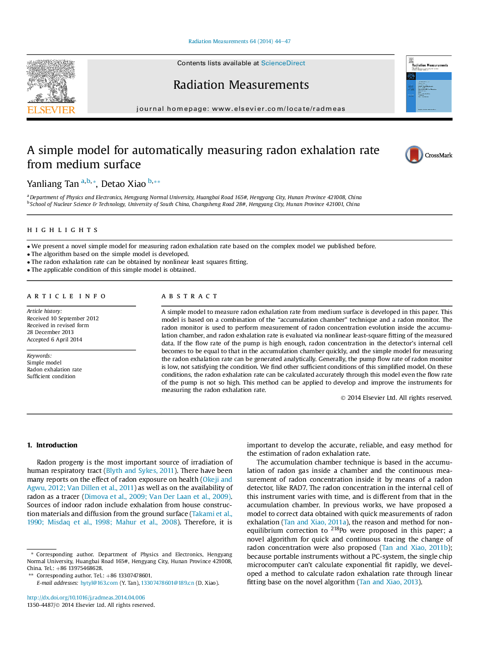 A simple model for automatically measuring radon exhalation rate from medium surface