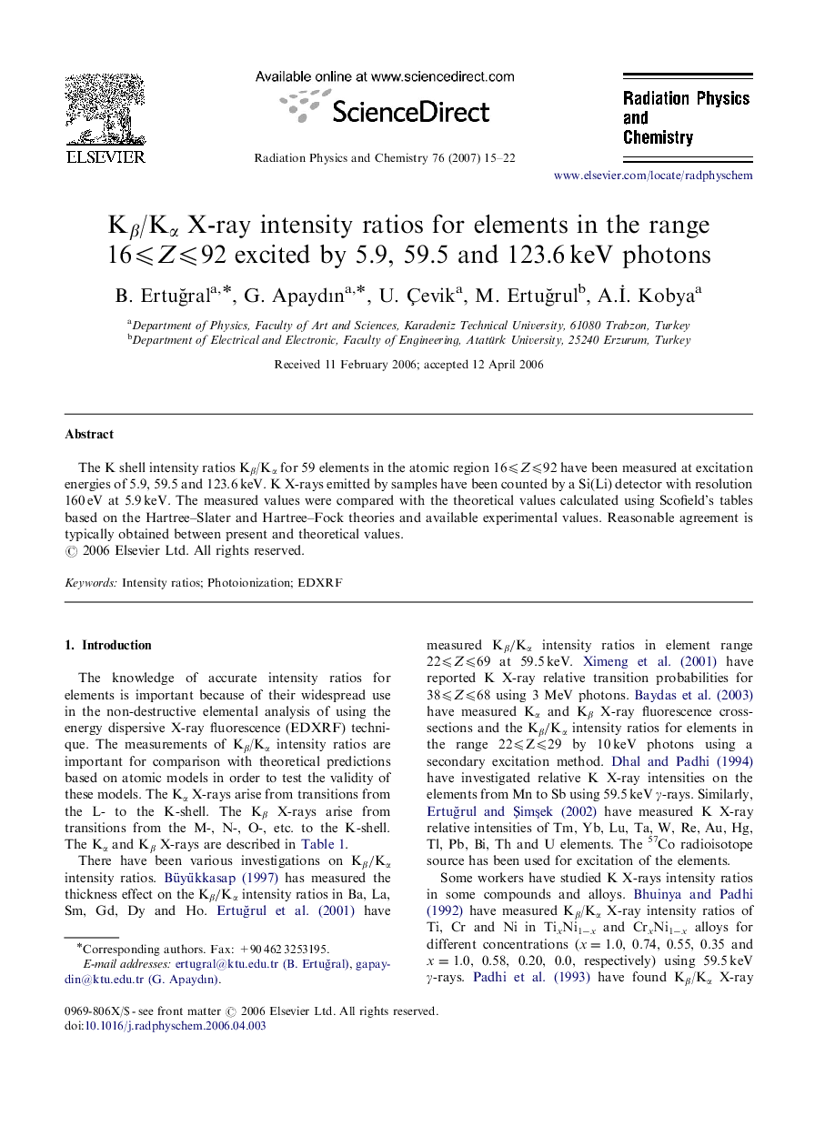 Kβ/Kα X-ray intensity ratios for elements in the range 16⩽Z⩽92 excited by 5.9, 59.5 and 123.6 keV photons