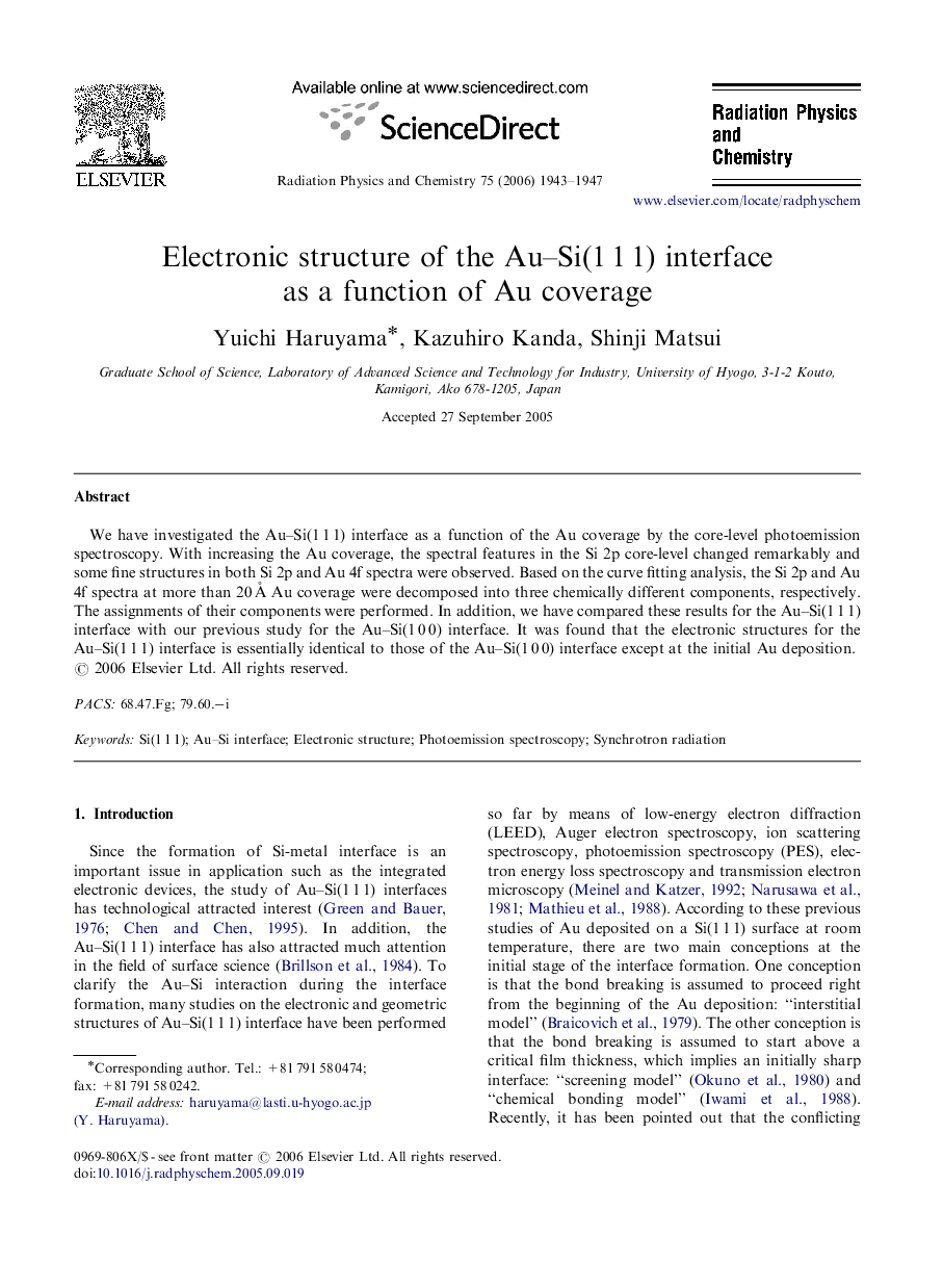 Electronic structure of the Au–Si(1 1 1) interface as a function of Au coverage