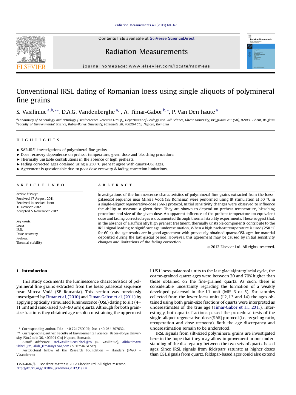 Conventional IRSL dating of Romanian loess using single aliquots of polymineral fine grains