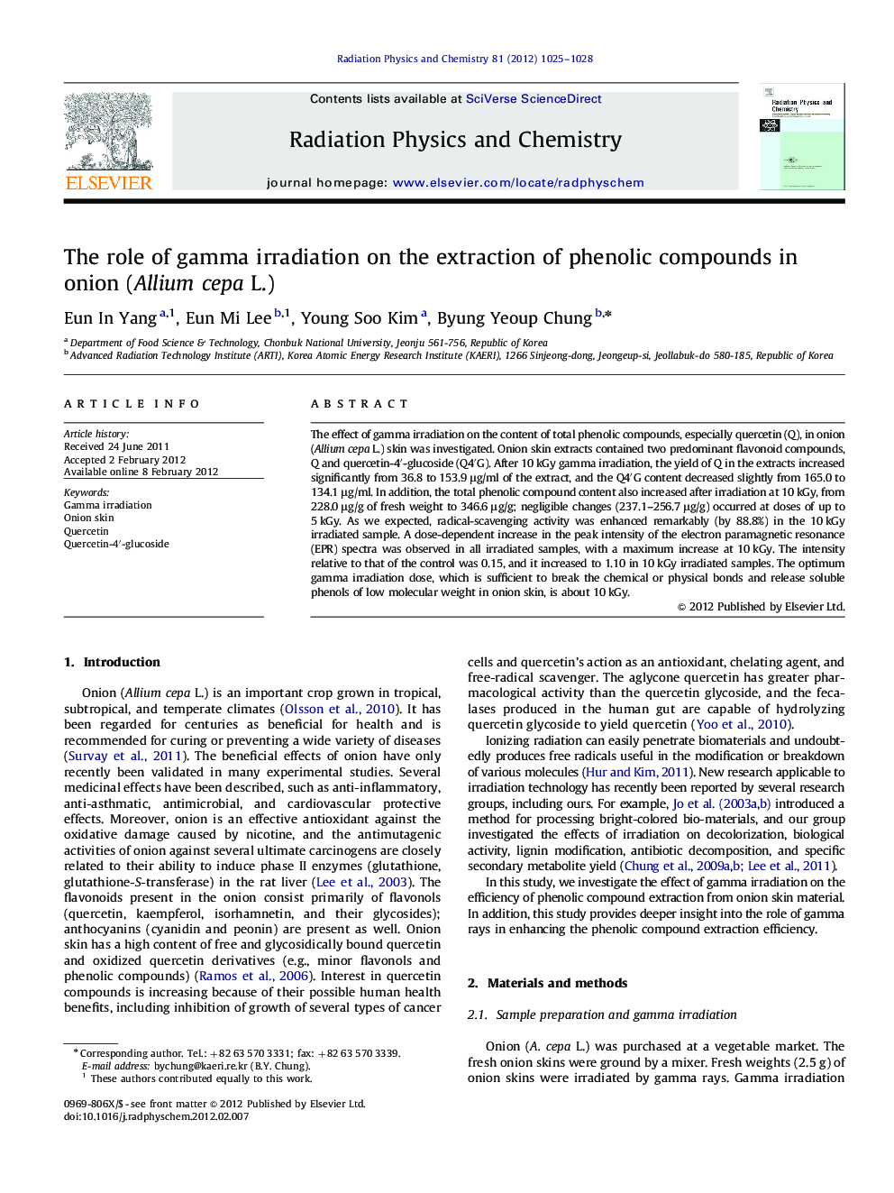 The role of gamma irradiation on the extraction of phenolic compounds in onion (Allium cepa L.)