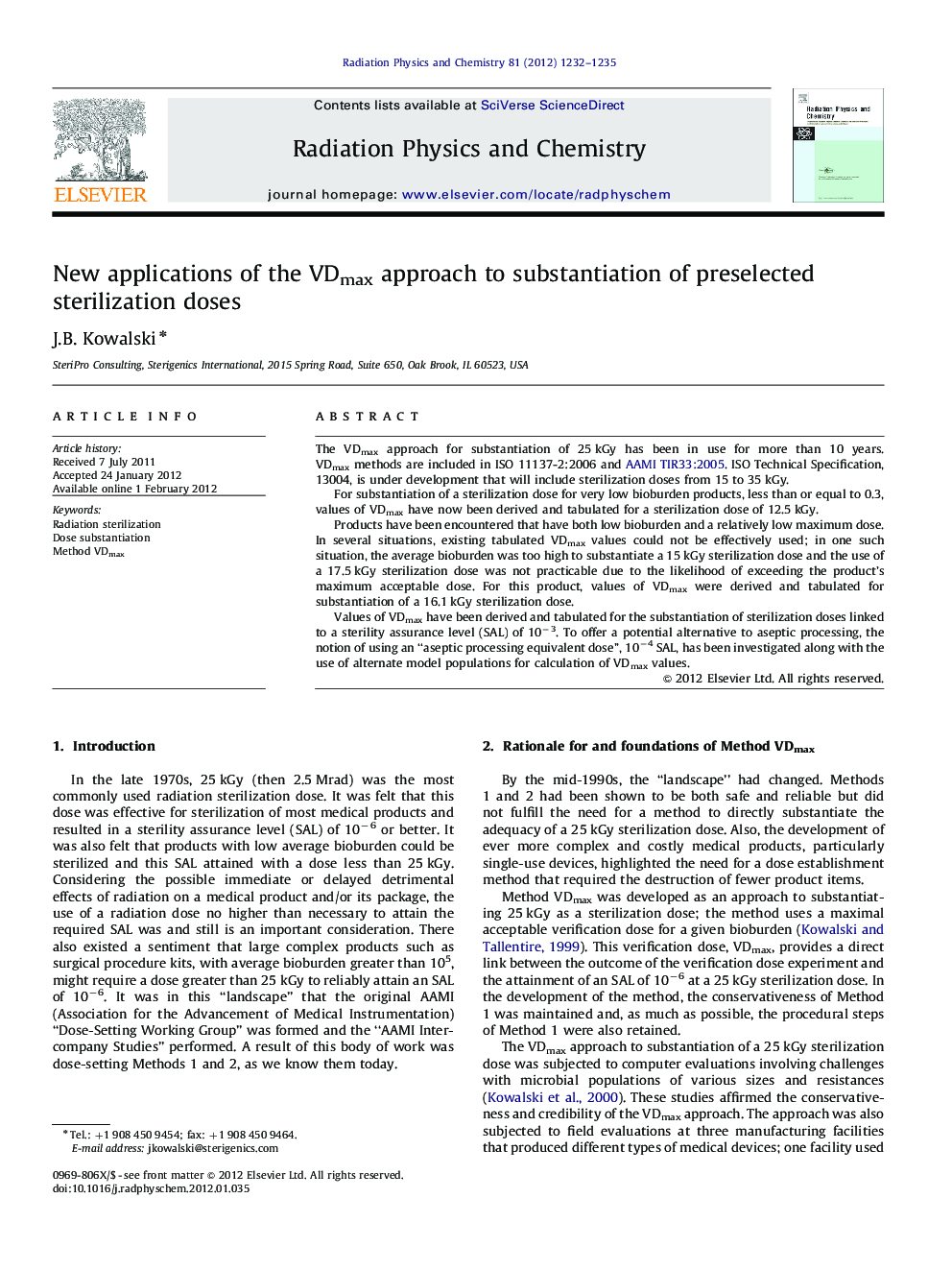 New applications of the VDmax approach to substantiation of preselected sterilization doses
