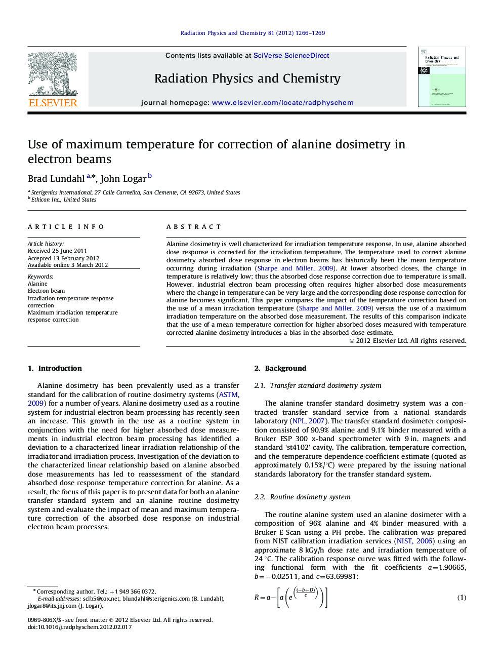 Use of maximum temperature for correction of alanine dosimetry in electron beams