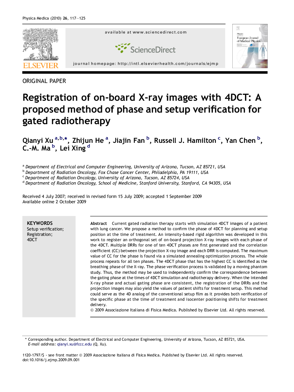 Registration of on-board X-ray images with 4DCT: A proposed method of phase and setup verification for gated radiotherapy