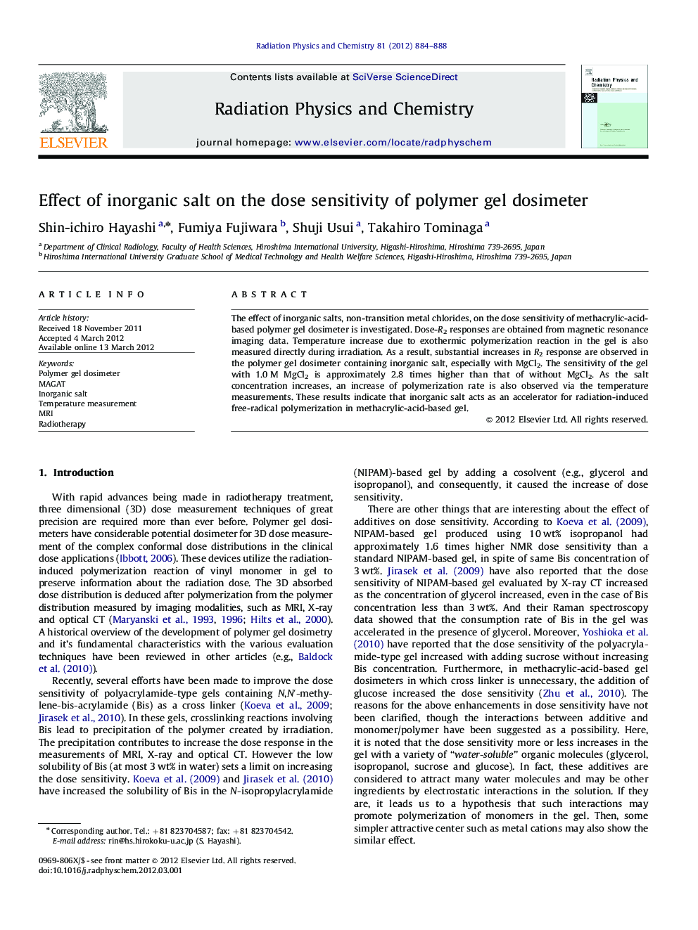 Effect of inorganic salt on the dose sensitivity of polymer gel dosimeter