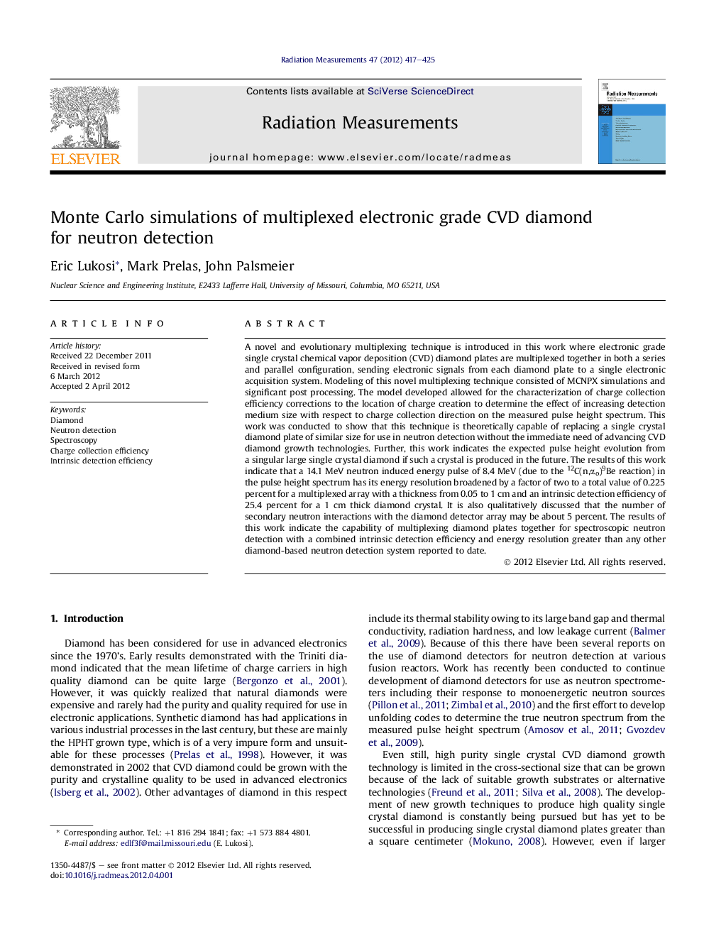 Monte Carlo simulations of multiplexed electronic grade CVD diamond for neutron detection