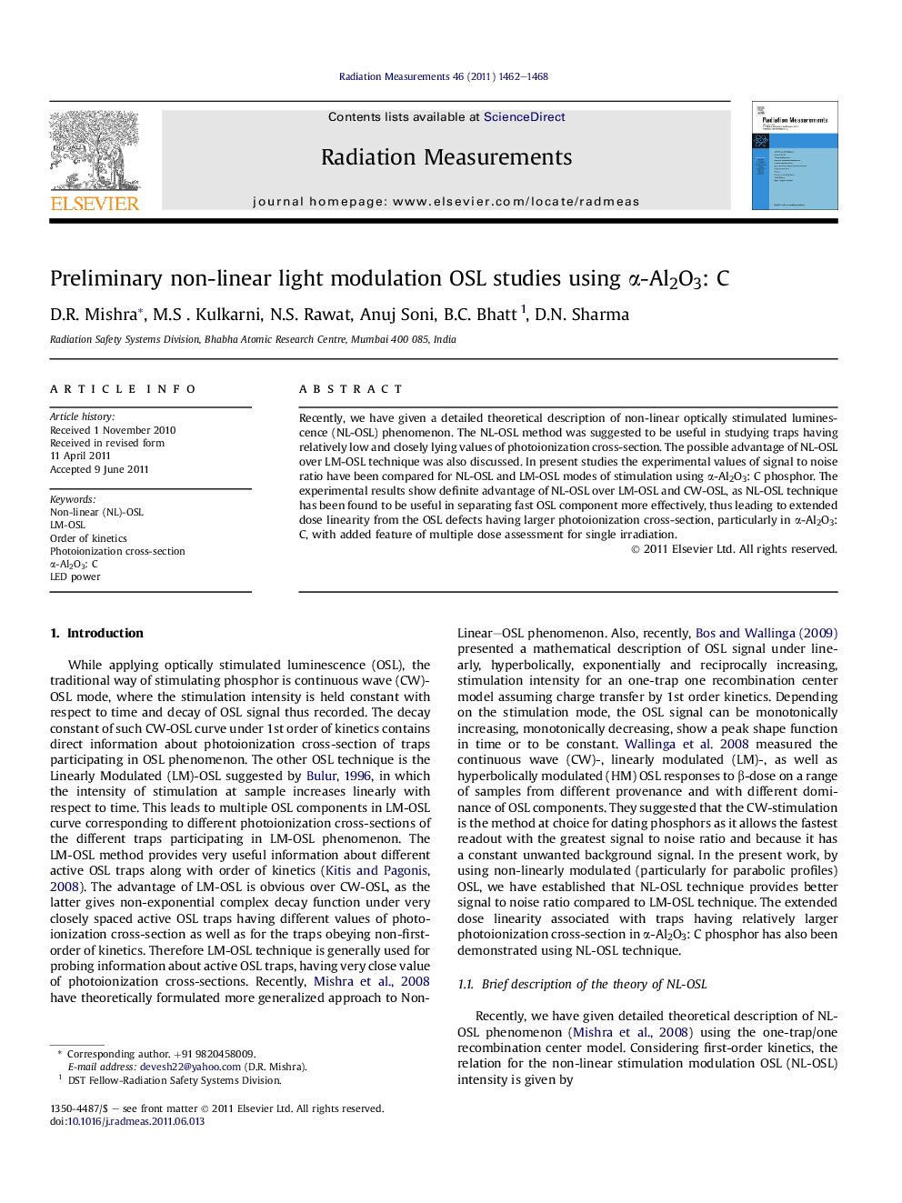 Preliminary non-linear light modulation OSL studies using α-Al2O3: C