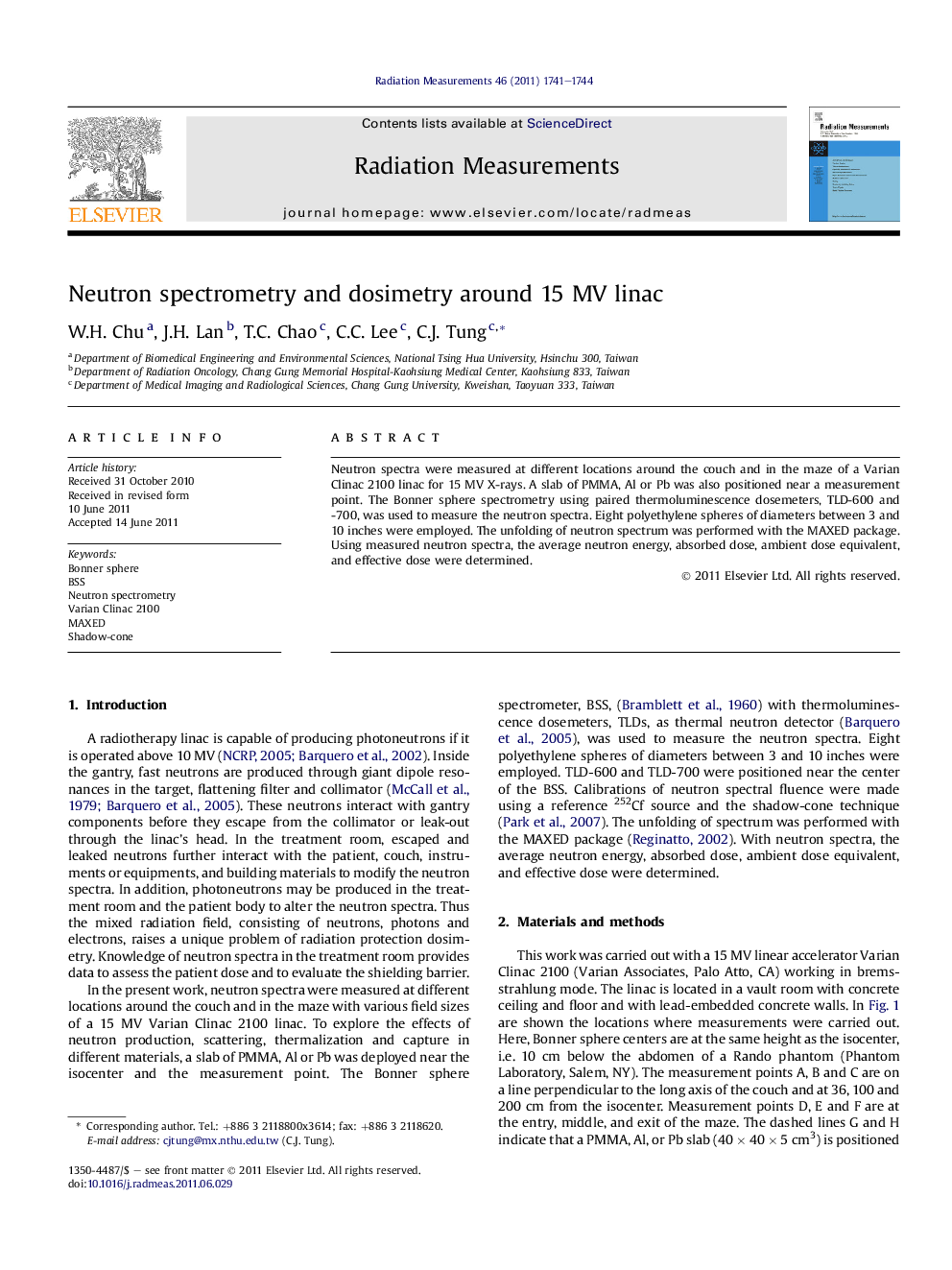 Neutron spectrometry and dosimetry around 15 MV linac