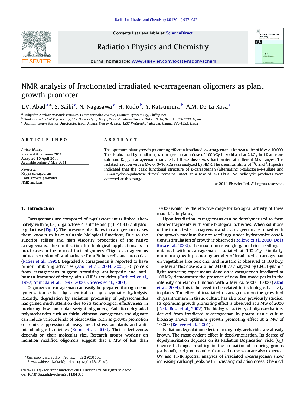 NMR analysis of fractionated irradiated κ-carrageenan oligomers as plant growth promoter