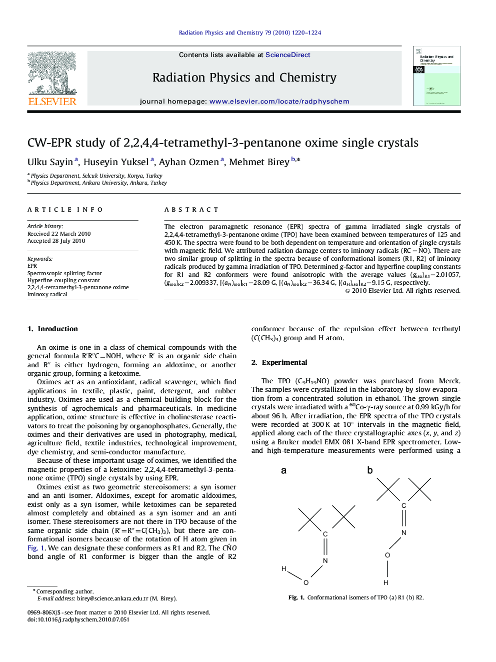 CW-EPR study of 2,2,4,4-tetramethyl-3-pentanone oxime single crystals