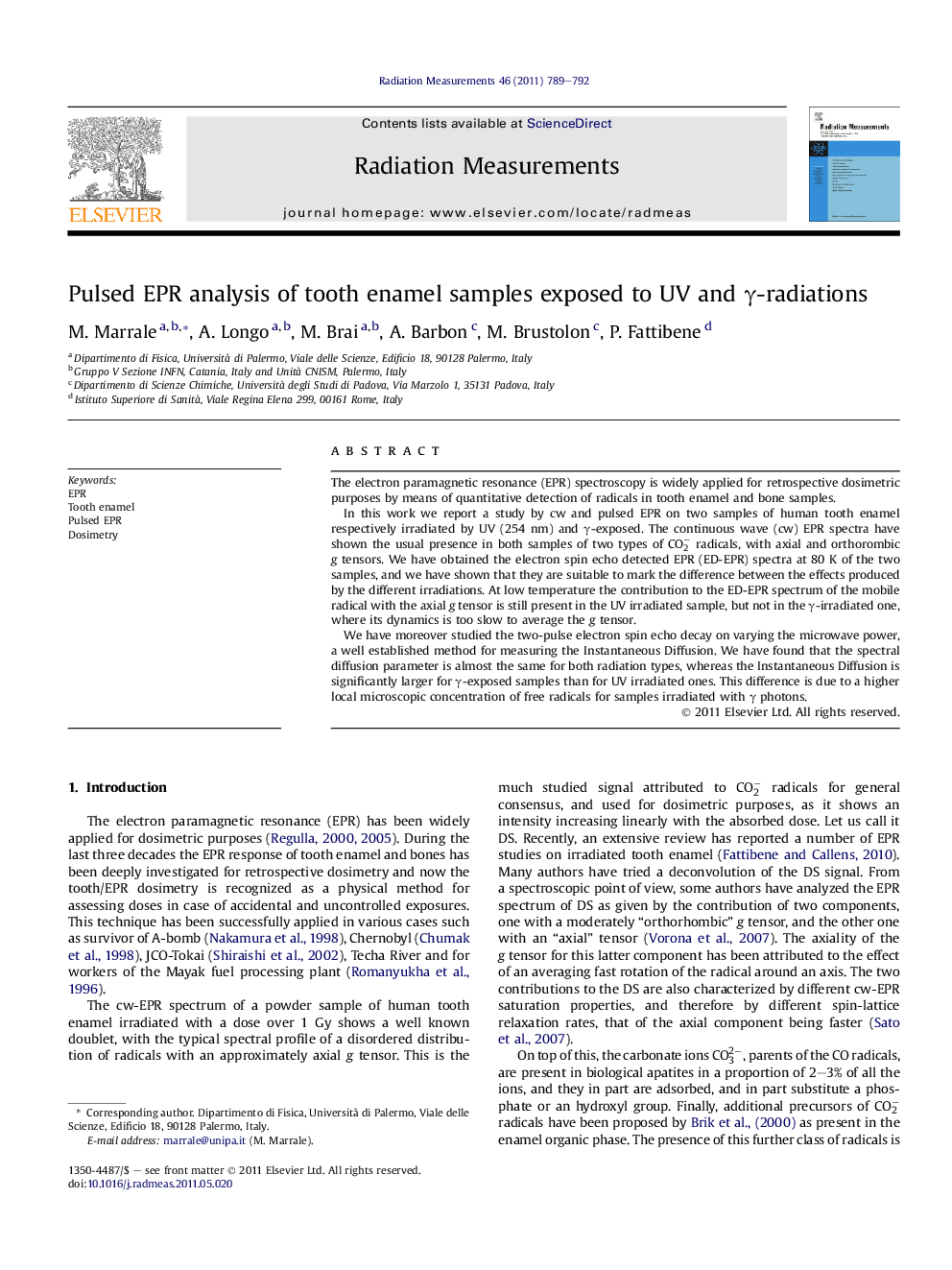 Pulsed EPR analysis of tooth enamel samples exposed to UV and γ-radiations