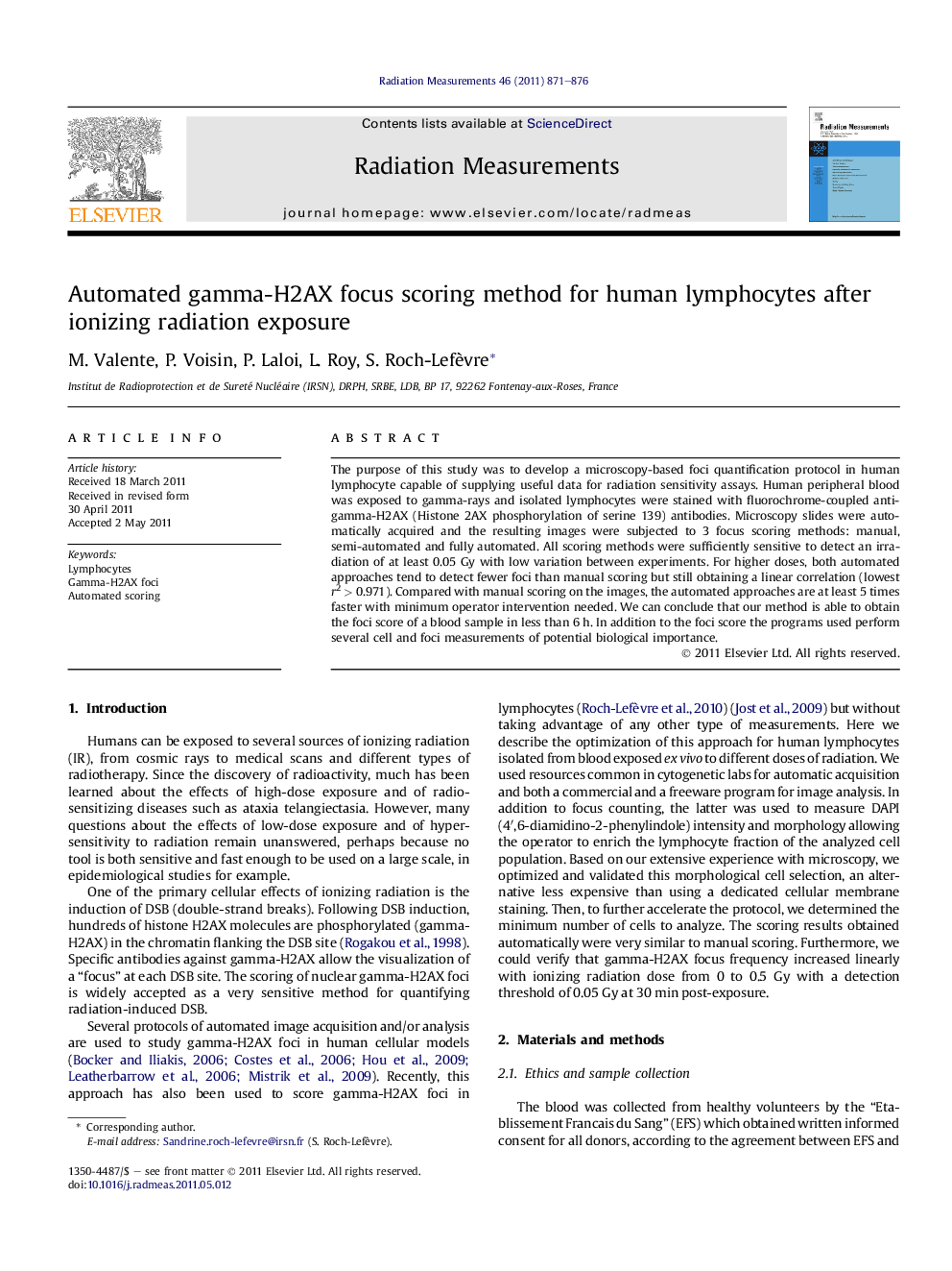 Automated gamma-H2AX focus scoring method for human lymphocytes after ionizing radiation exposure