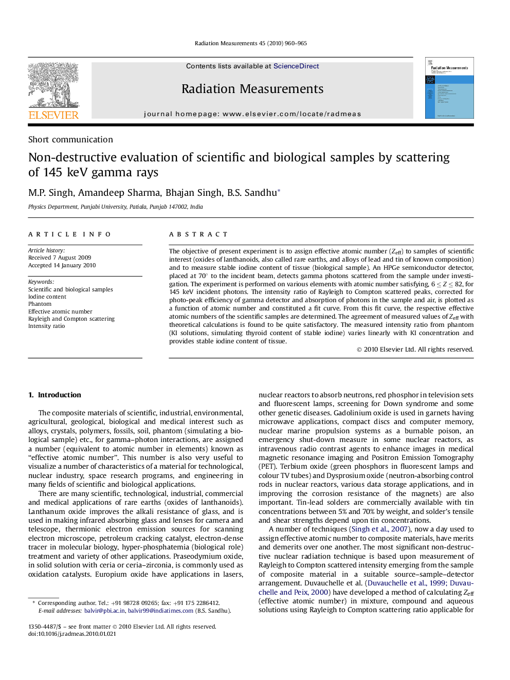 Non-destructive evaluation of scientific and biological samples by scattering of 145 keV gamma rays