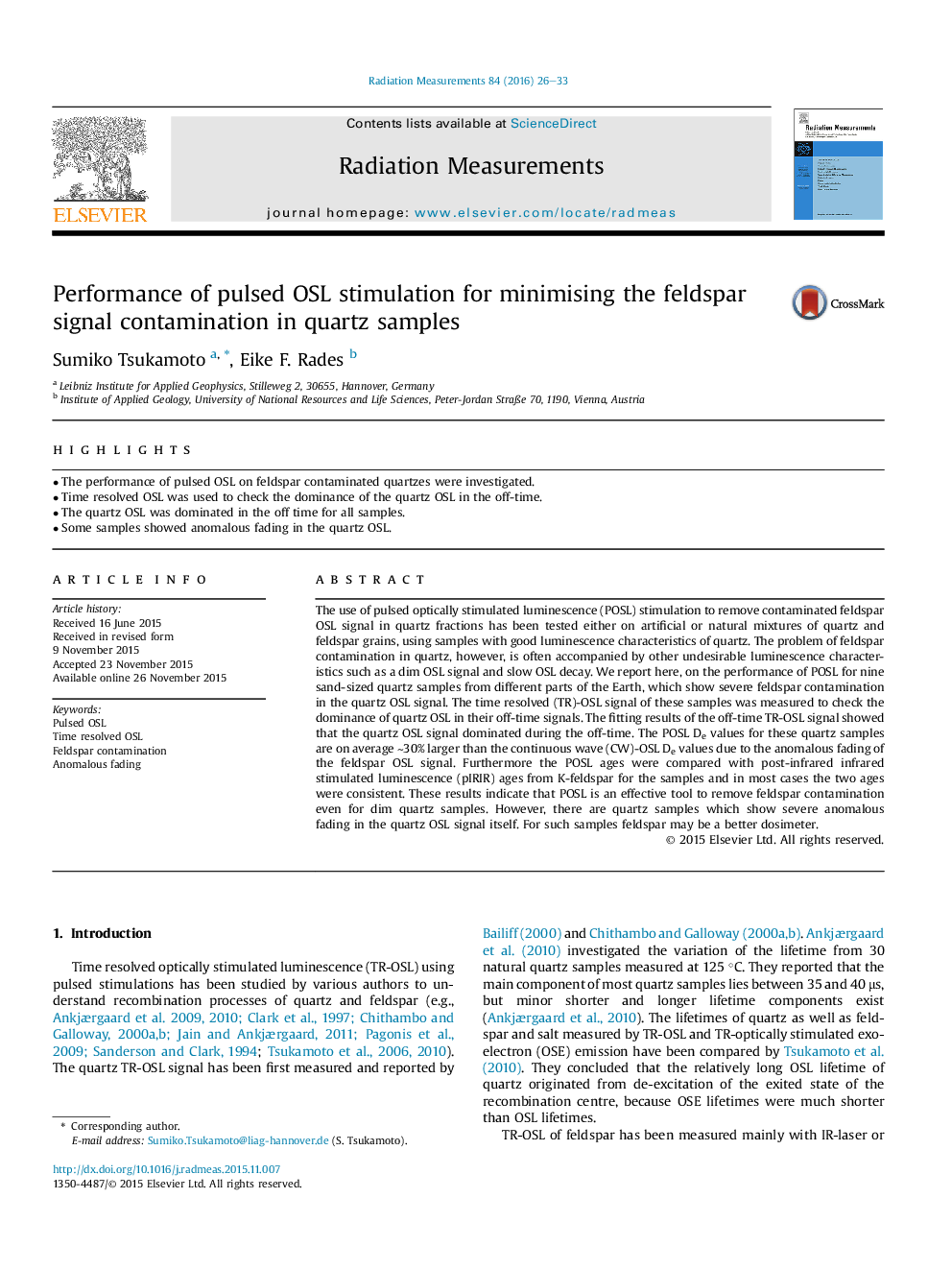 Performance of pulsed OSL stimulation for minimising the feldspar signal contamination in quartz samples