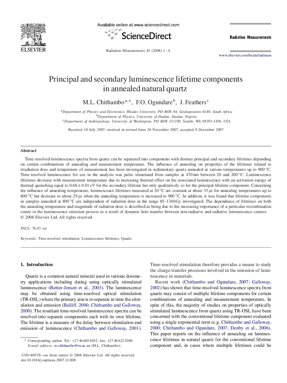 Principal and secondary luminescence lifetime components in annealed natural quartz