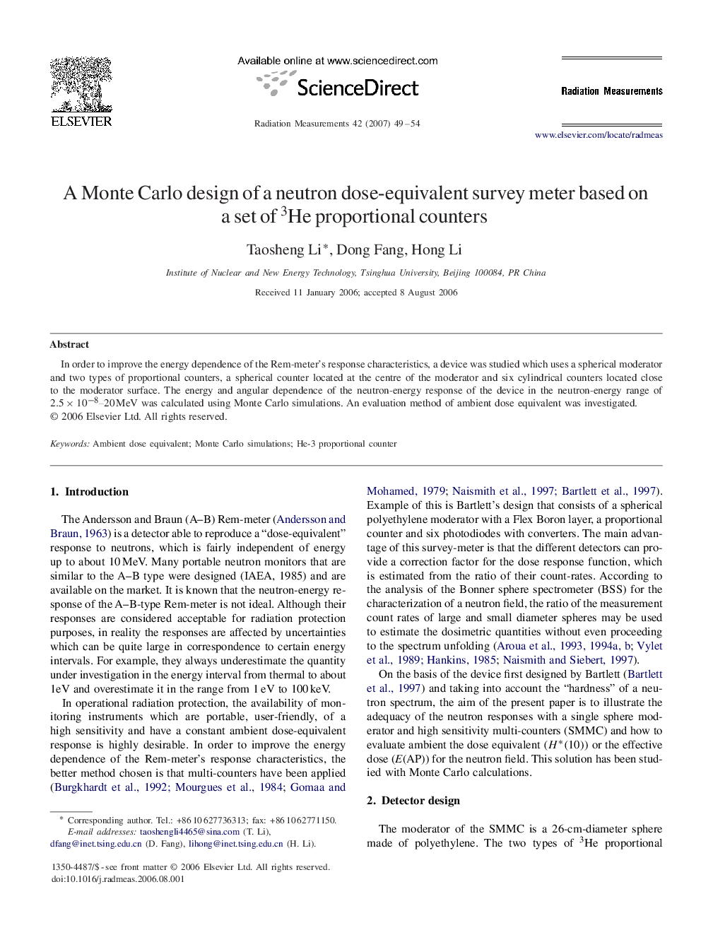 A Monte Carlo design of a neutron dose-equivalent survey meter based on a set of 3He proportional counters