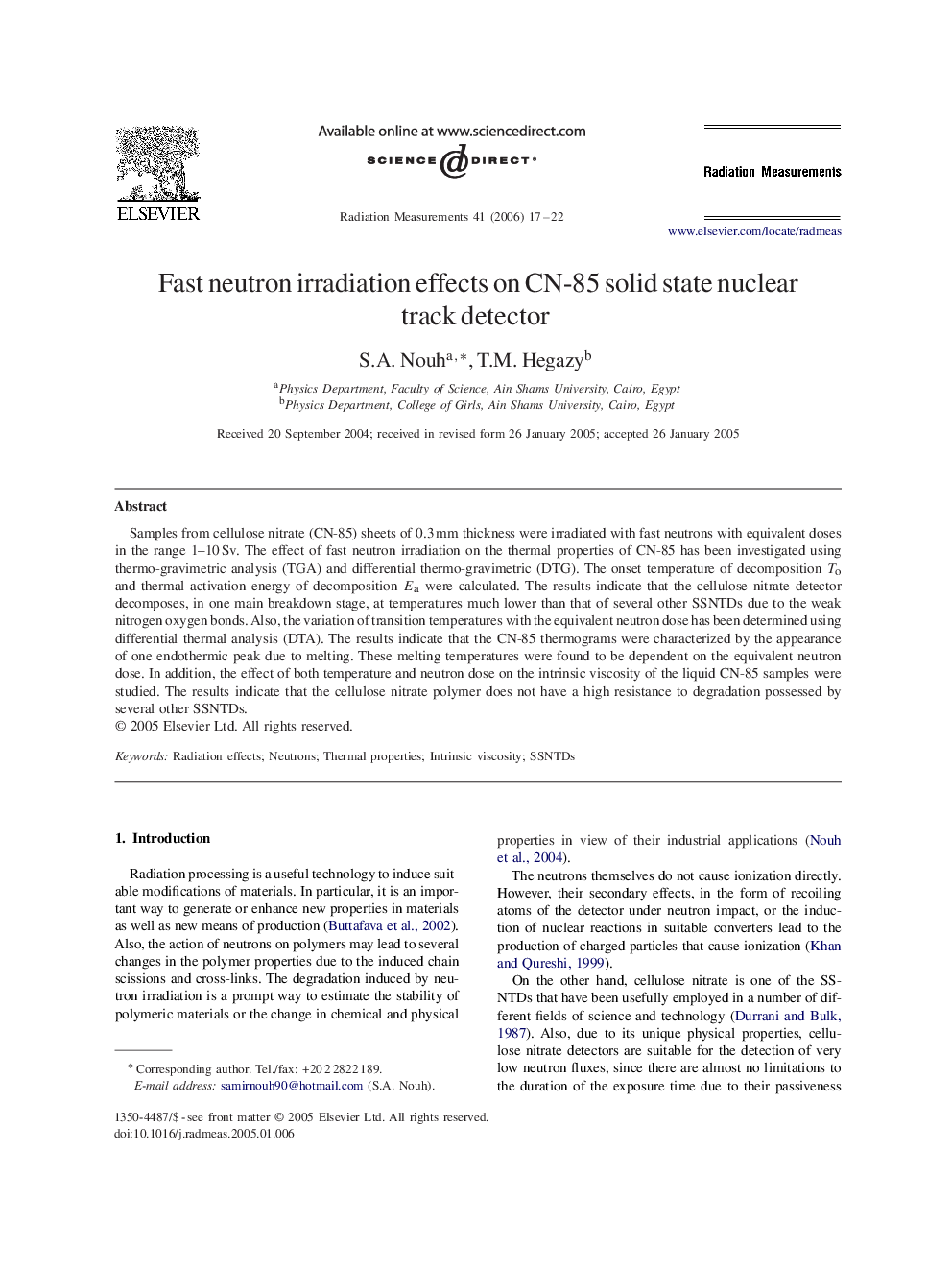 Fast neutron irradiation effects on CN-85 solid state nuclear track detector