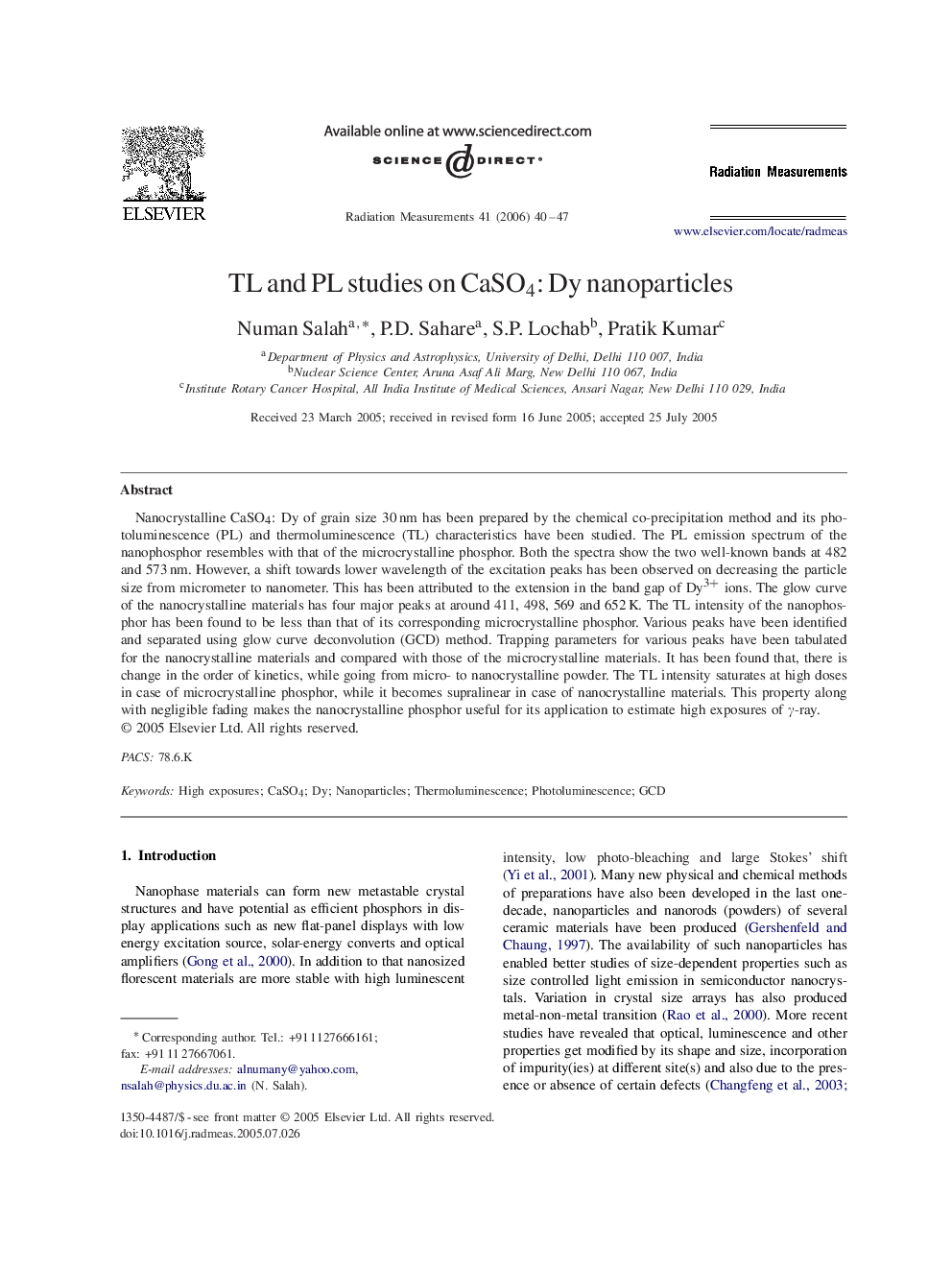 TL and PL studies on CaSO4CaSO4: Dy nanoparticles