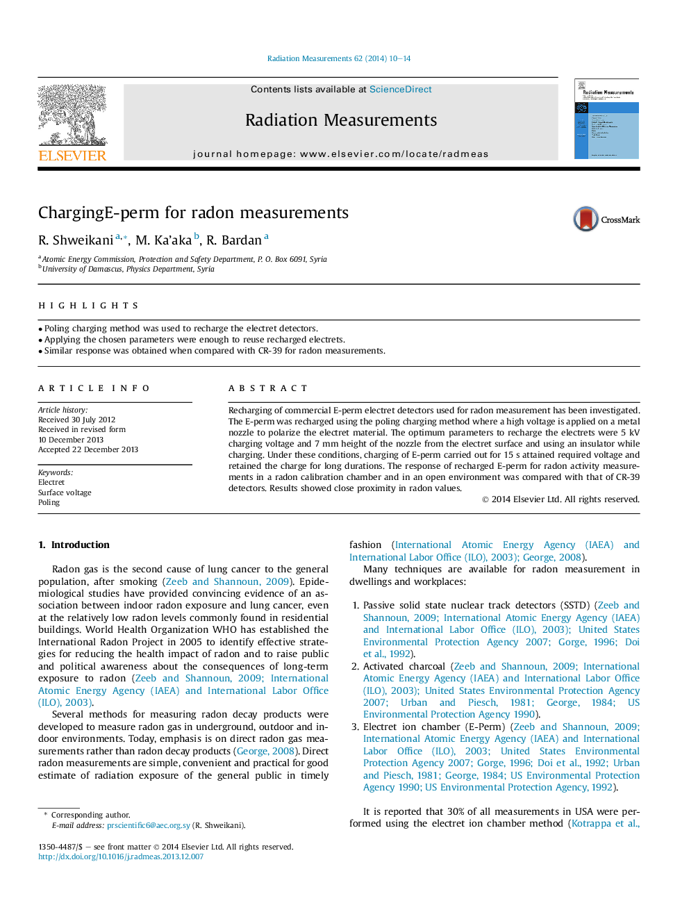 عکس صفحه اول مقاله: ChargingE-perm for radon measurements ChargingE-perm for radon measurements