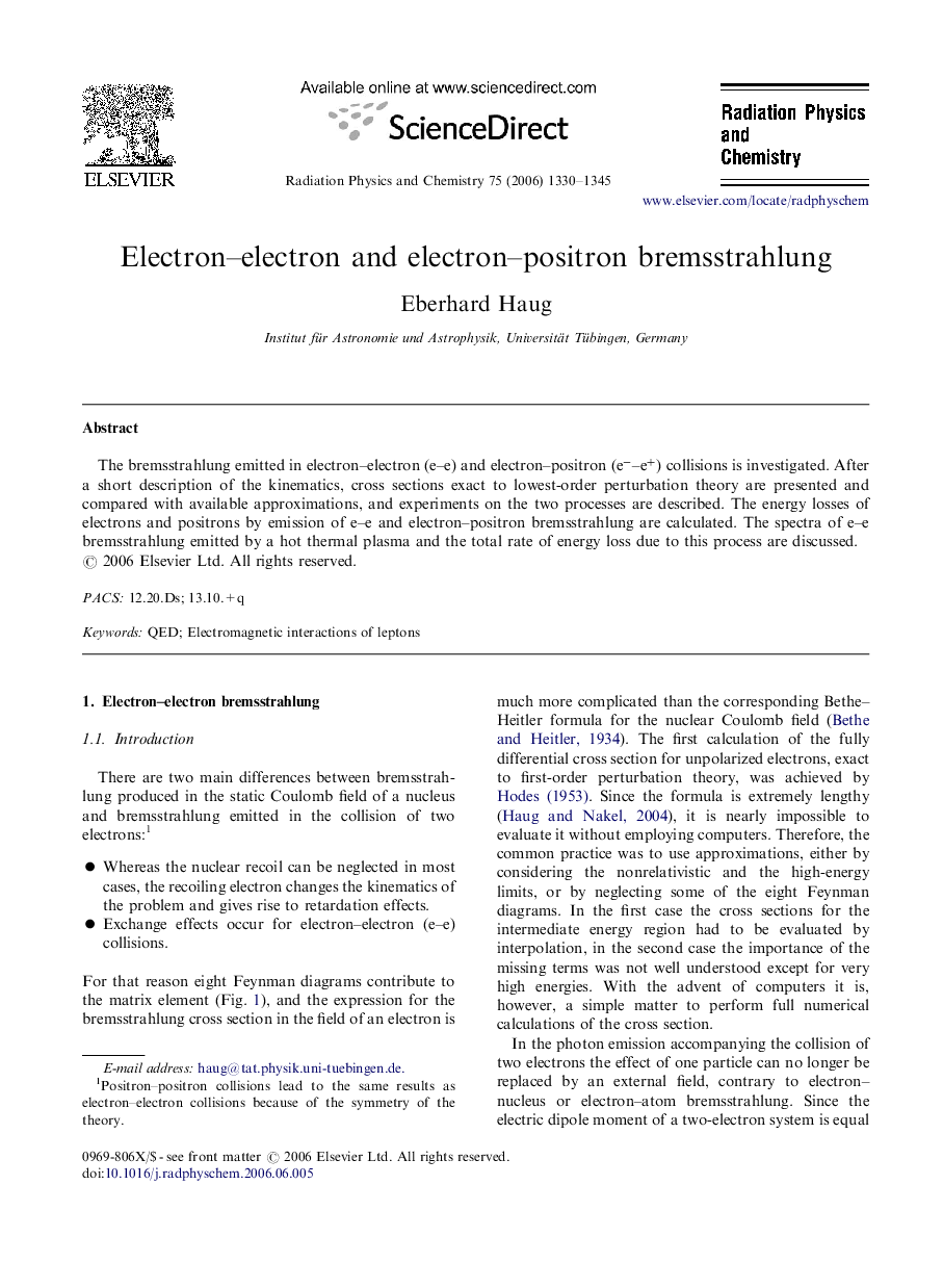 Electron–electron and electron–positron bremsstrahlung