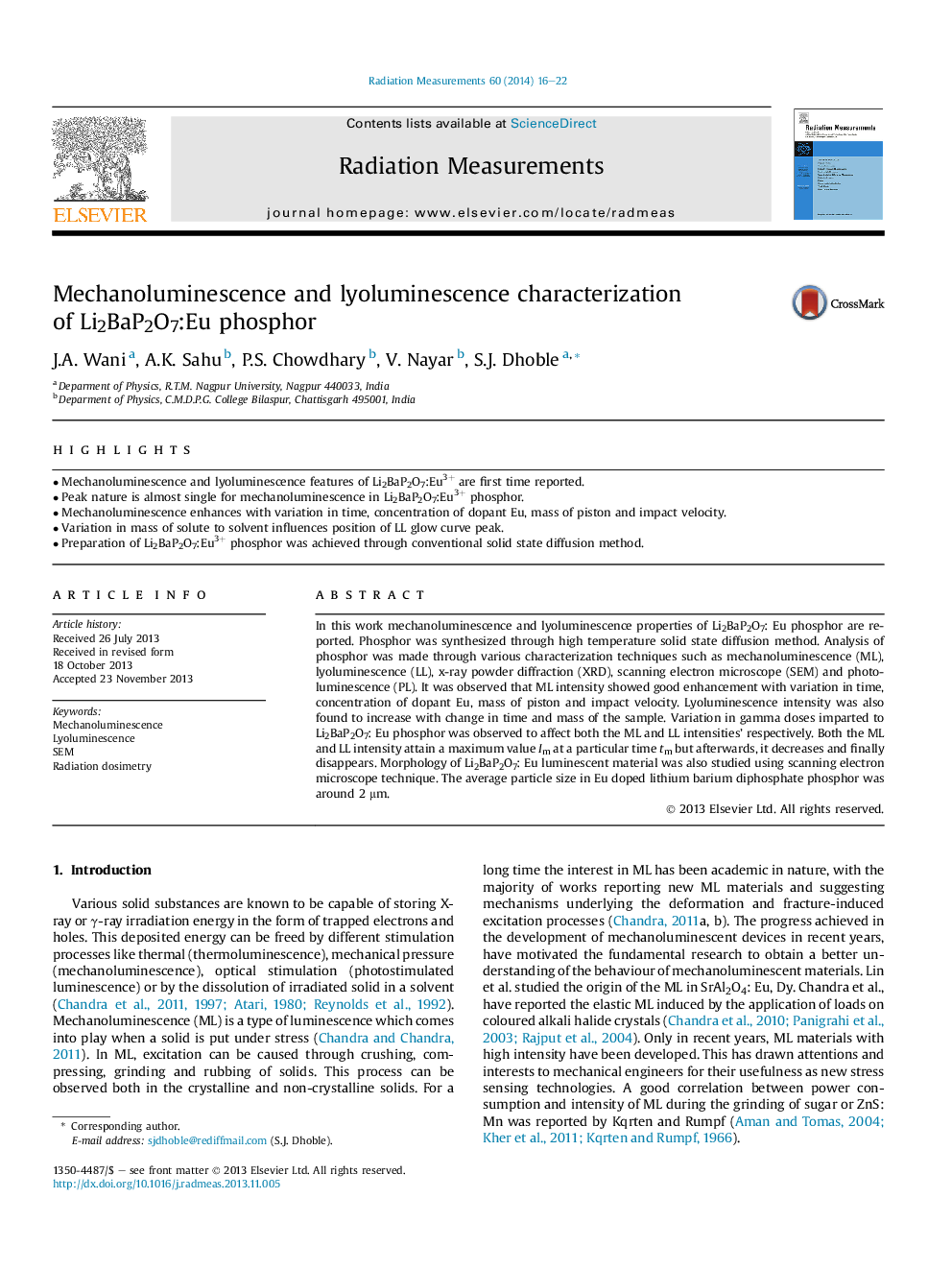 Mechanoluminescence and lyoluminescence characterization of Li2BaP2O7:Eu phosphor