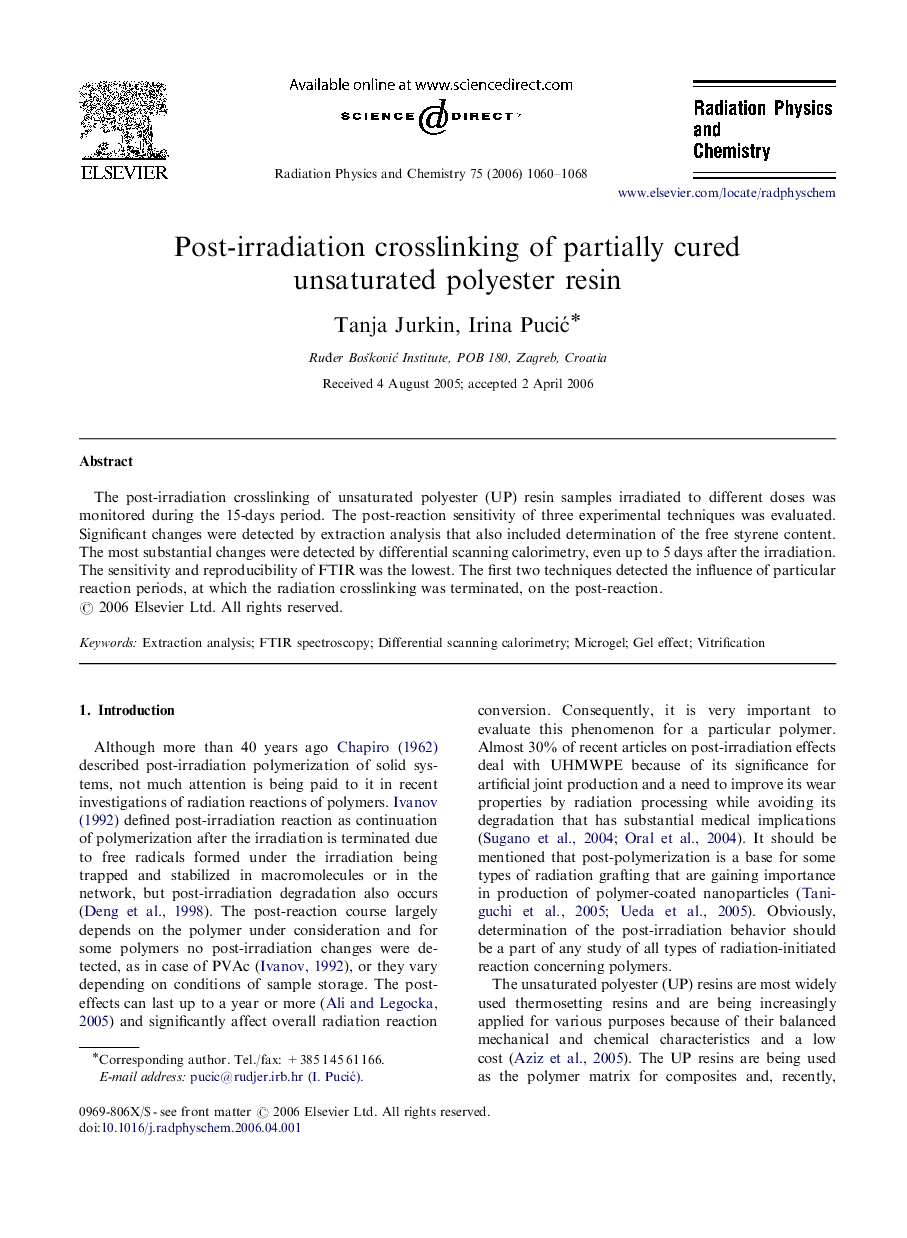 Post-irradiation crosslinking of partially cured unsaturated polyester resin