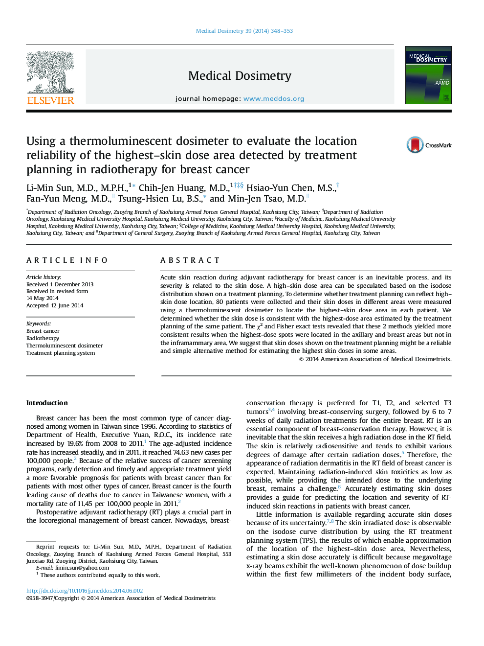 Using a thermoluminescent dosimeter to evaluate the location reliability of the highest-skin dose area detected by treatment planning in radiotherapy for breast cancer