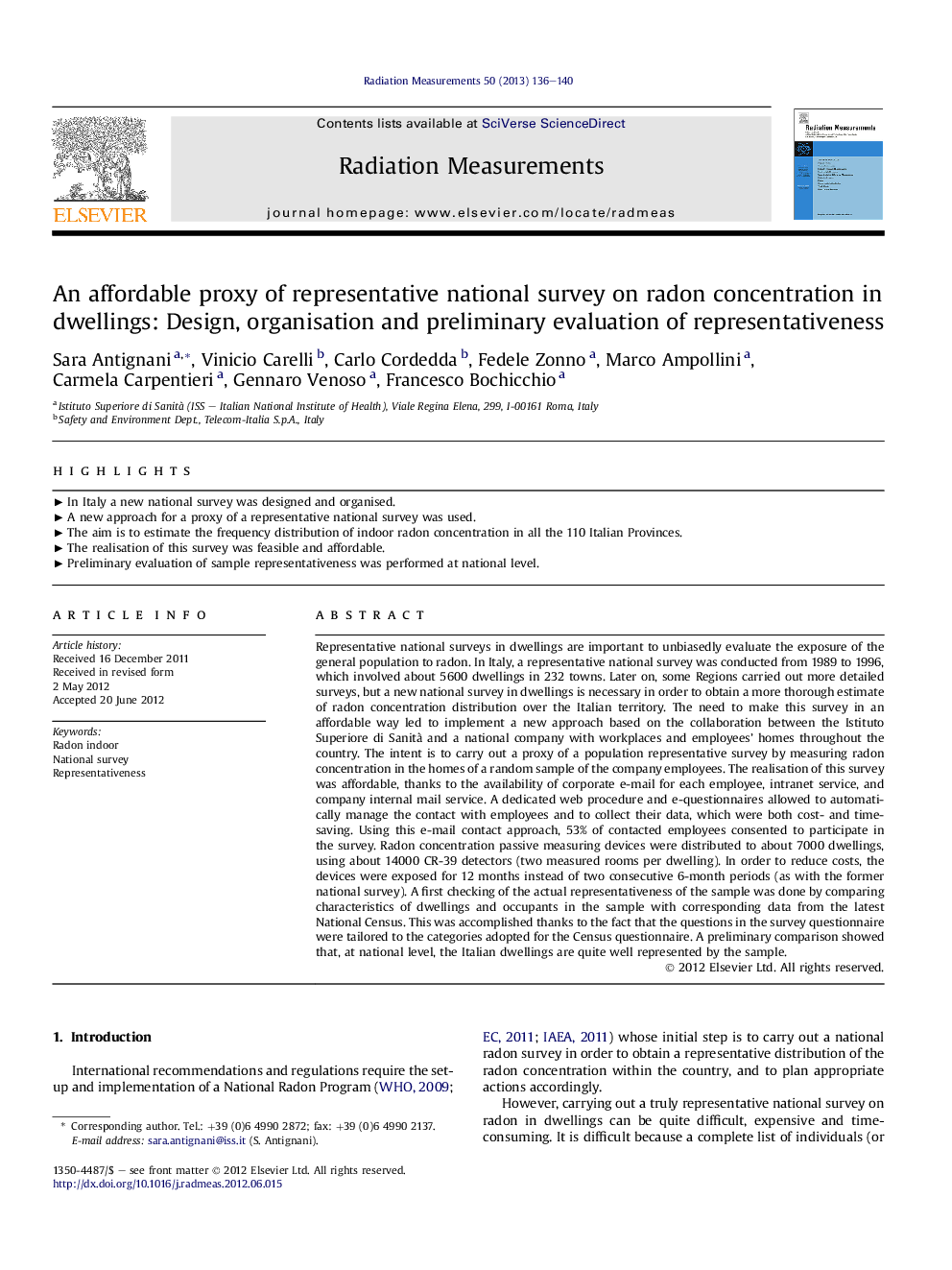 An affordable proxy of representative national survey on radon concentration in dwellings: Design, organisation and preliminary evaluation of representativeness