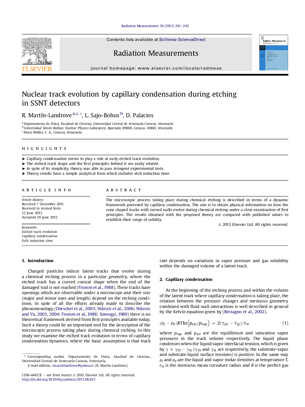 Nuclear track evolution by capillary condensation during etching in SSNT detectors