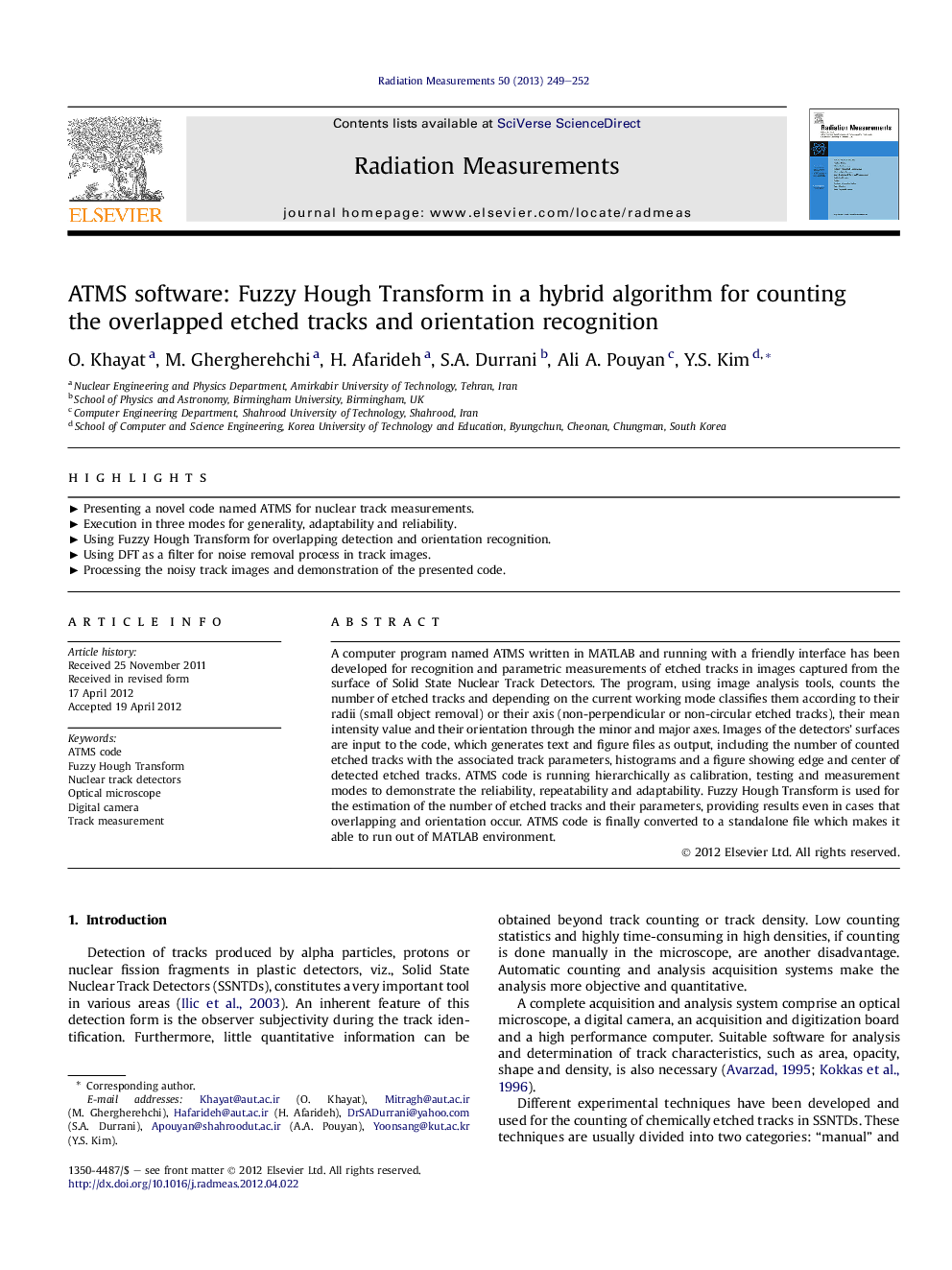 ATMS software: Fuzzy Hough Transform in a hybrid algorithm for counting the overlapped etched tracks and orientation recognition