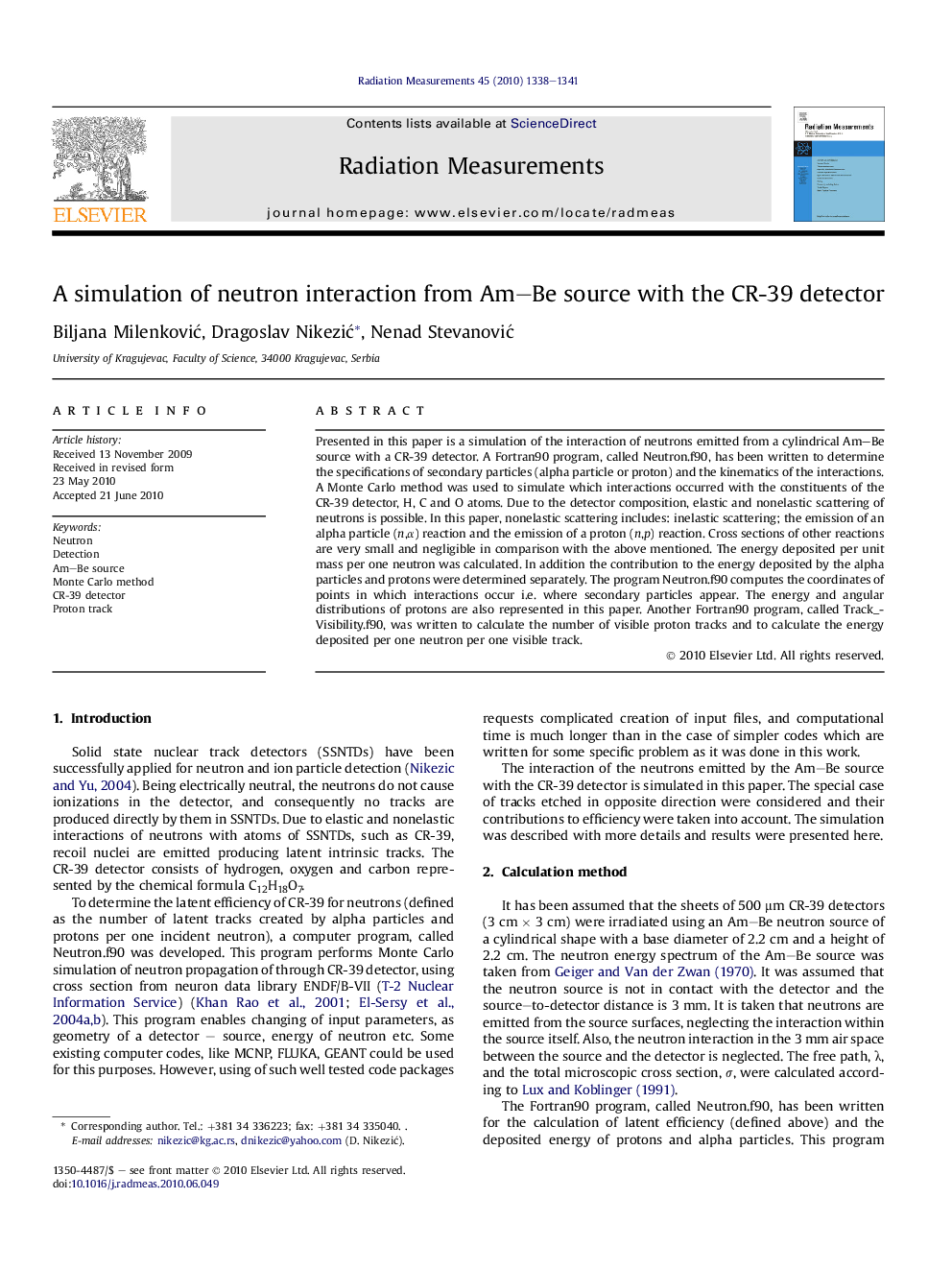 A simulation of neutron interaction from Am–Be source with the CR-39 detector