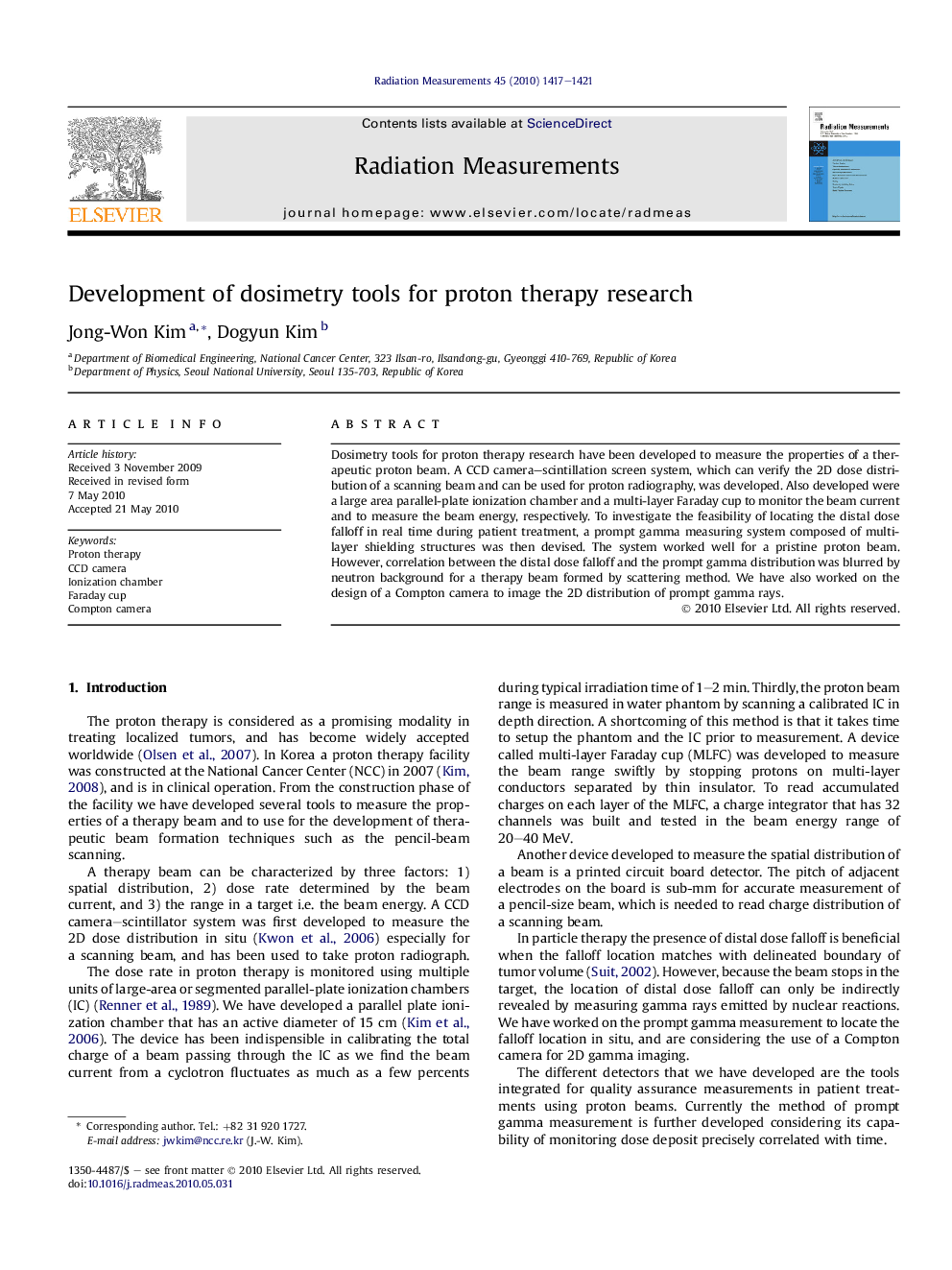 Development of dosimetry tools for proton therapy research