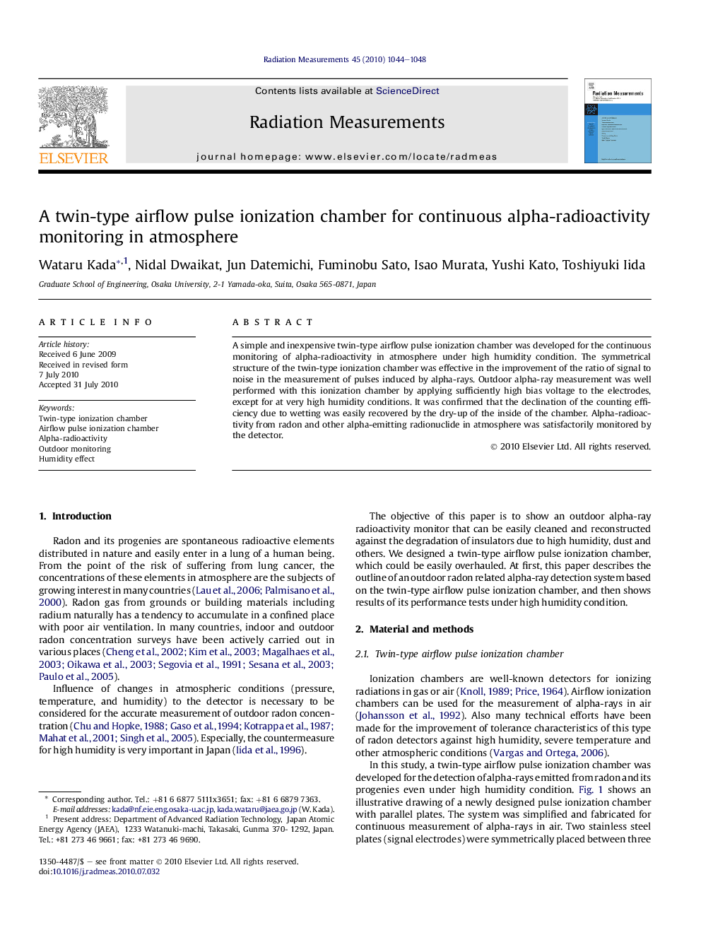 A twin-type airflow pulse ionization chamber for continuous alpha-radioactivity monitoring in atmosphere