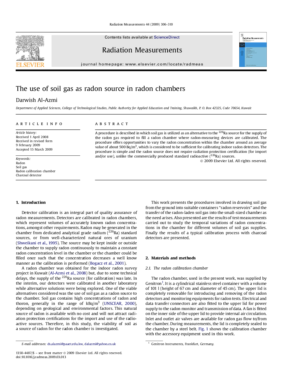 The use of soil gas as radon source in radon chambers