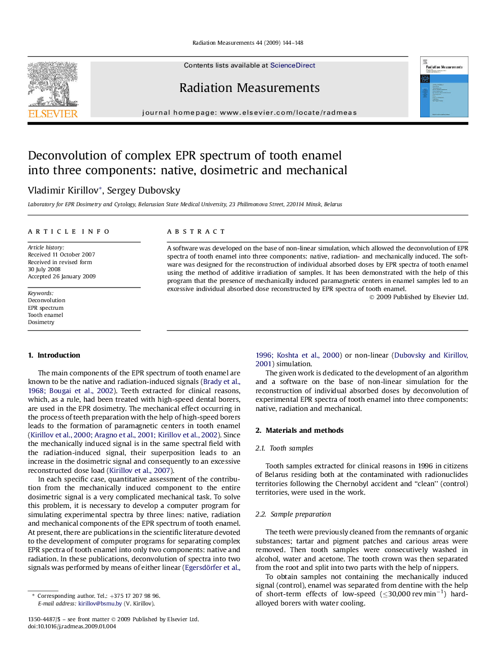 Deconvolution of complex EPR spectrum of tooth enamel into three components: native, dosimetric and mechanical