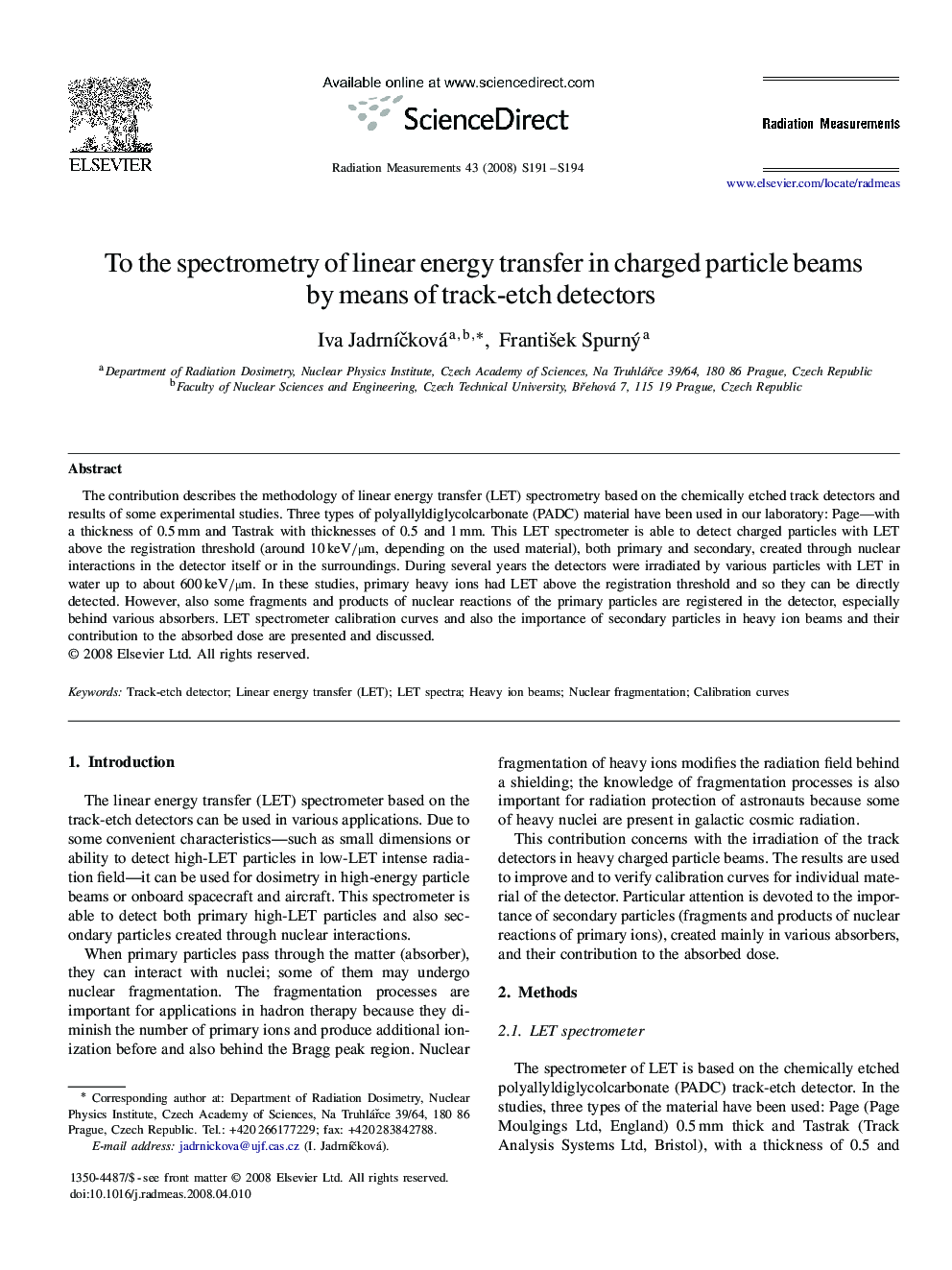 To the spectrometry of linear energy transfer in charged particle beams by means of track-etch detectors