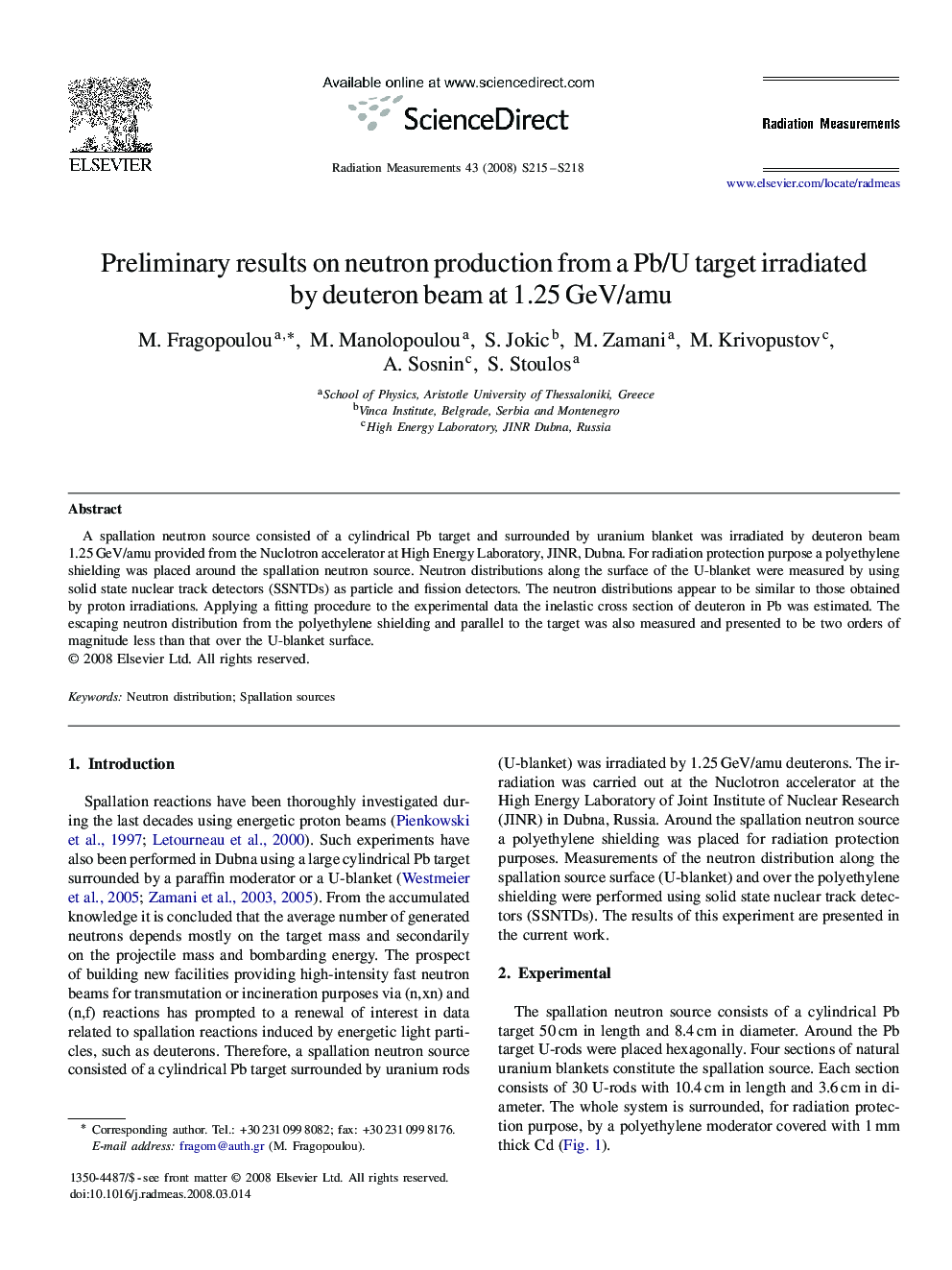 Preliminary results on neutron production from a Pb/U target irradiated by deuteron beam at 1.25Â GeV/amu