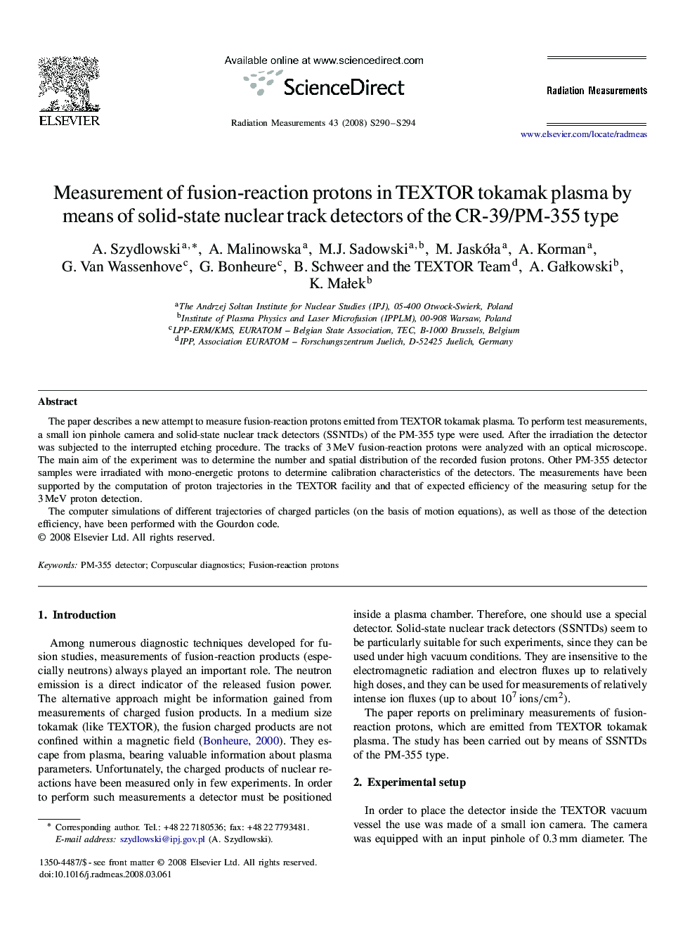 Measurement of fusion-reaction protons in TEXTOR tokamak plasma by means of solid-state nuclear track detectors of the CR-39/PM-355 type