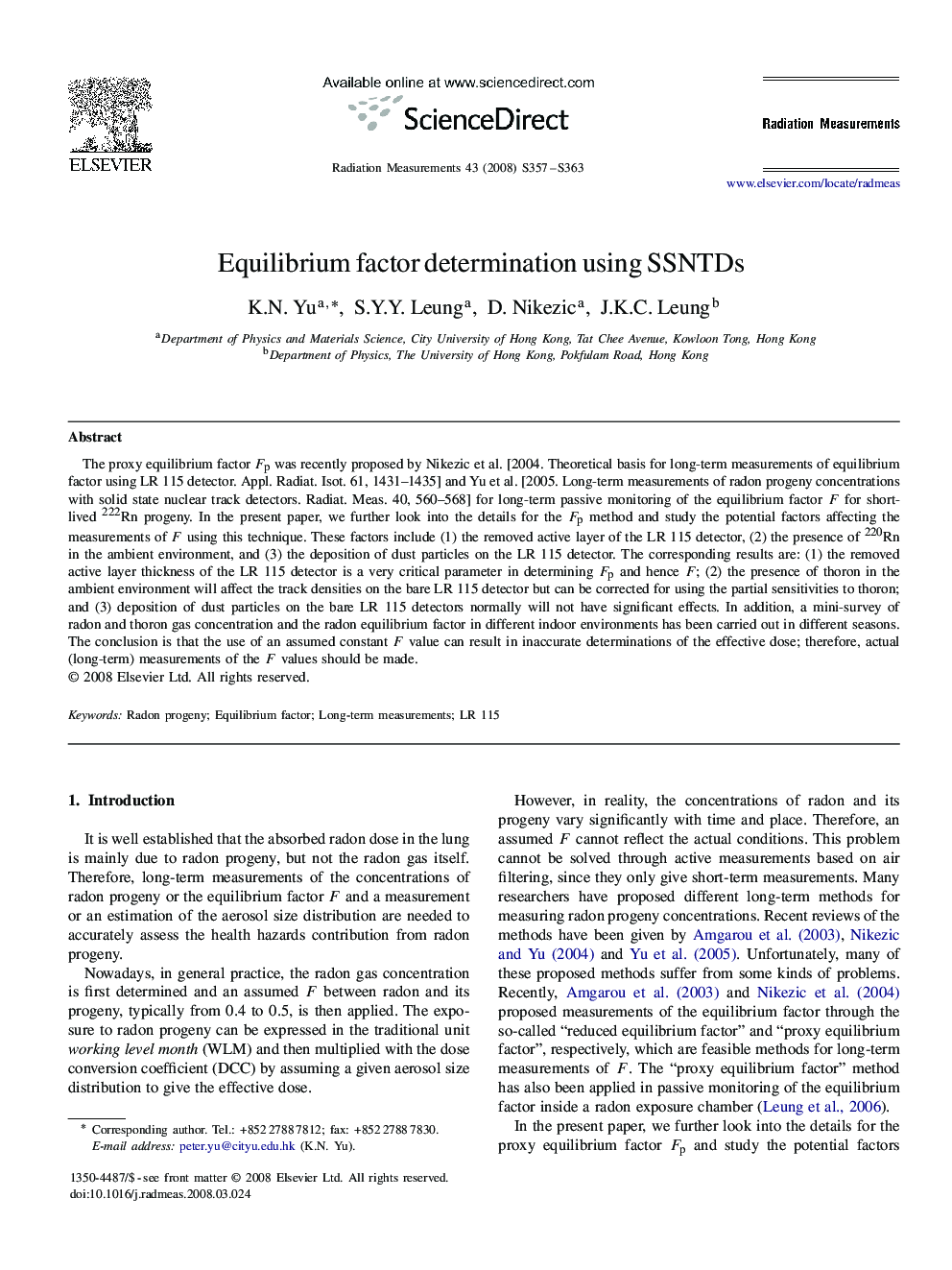 Equilibrium factor determination using SSNTDs