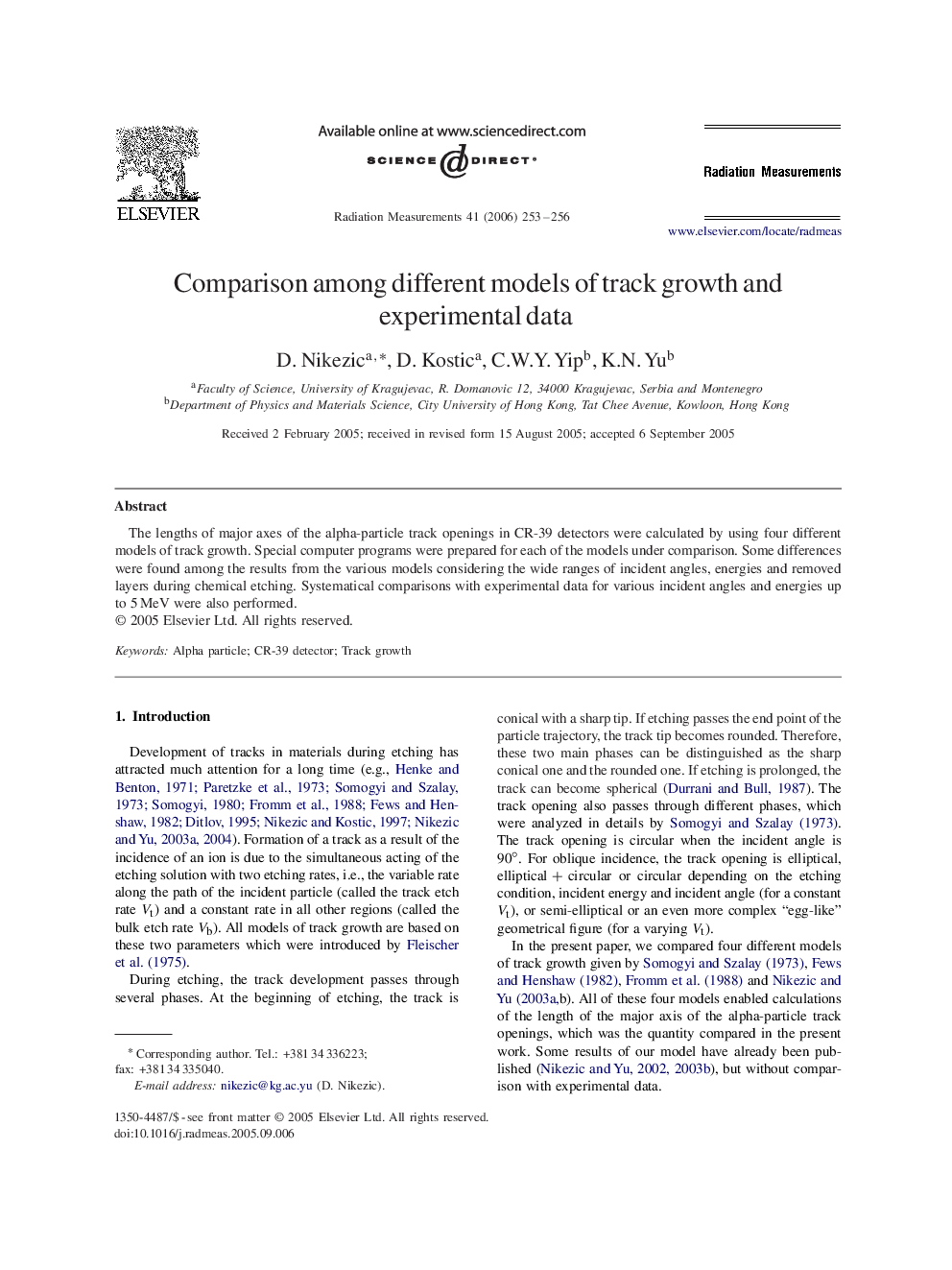 Comparison among different models of track growth and experimental data