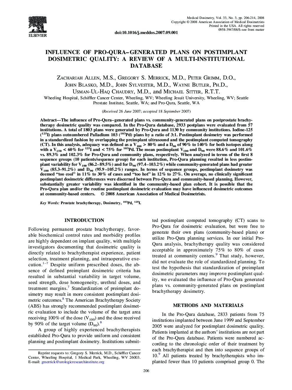 Influence of Pro-Qura-generated Plans on Postimplant Dosimetric Quality: A Review of a Multi-Institutional Database